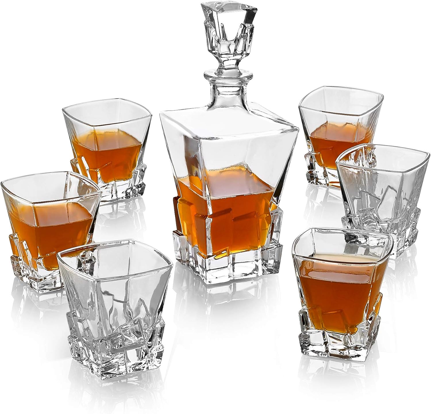 PARNOO Juego de 7 decantadores de whisky, incluye decantador y 6 vasos de whisky