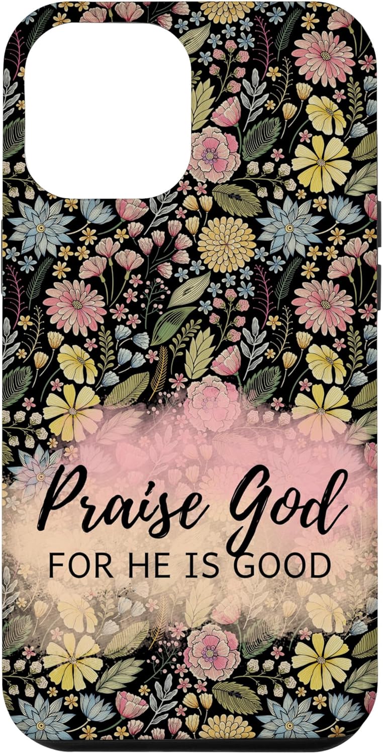Funda con cita cristiana religiosa floral negra para iPhone 13 Pro Max
