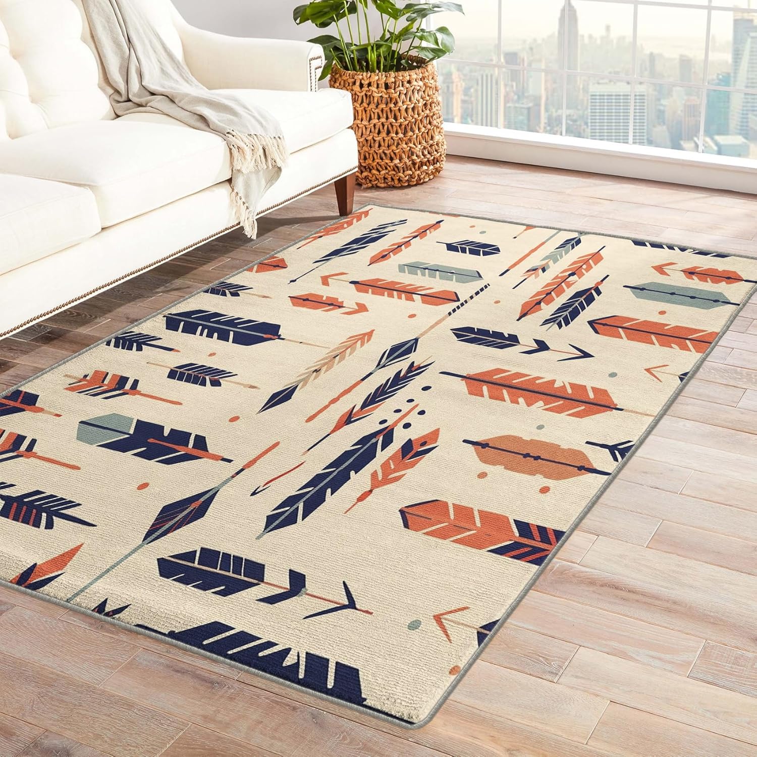 Alfombra de plumas y decoración del hogar, alfombra de 4 x 5 pies, alfombras de plumas nativas americanas para sala de estar, dormitorio, alfombra