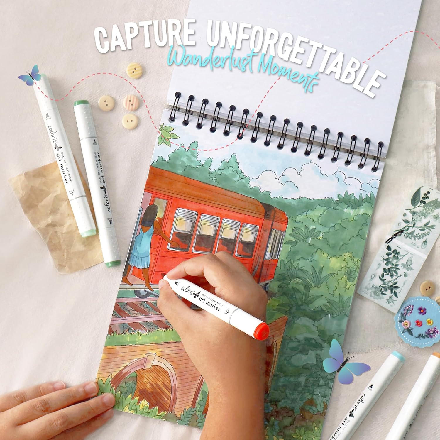 ColorIt Lost in Translation – Libro para colorear con espiral para adultos, 50 diseños de una sola cara de destinos y atracciones de viaje únicos,