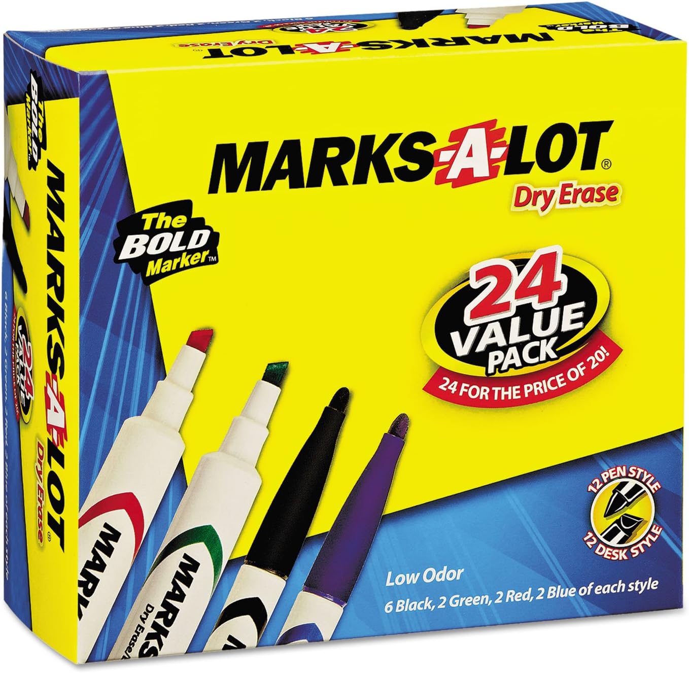AVERY Paquete combinado de marcadores de borrado en seco 29870, cincelbala Pt, 24Bx, Ast