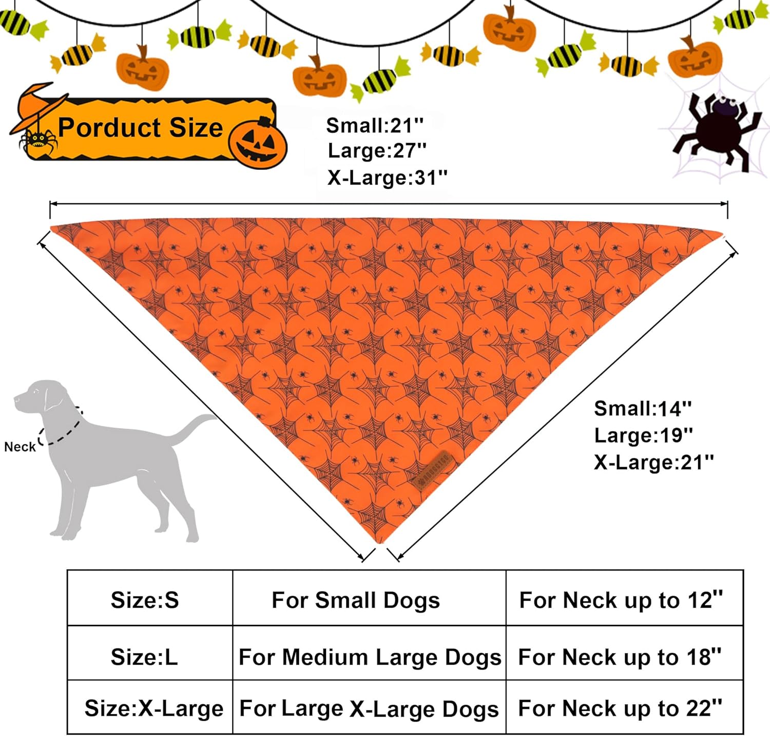 ADOGGYGO Bandana de Halloween para perro, bufanda de perro con diseño de fantasma de telaraña, tela duradera de alta calidad, bandanas de Halloween