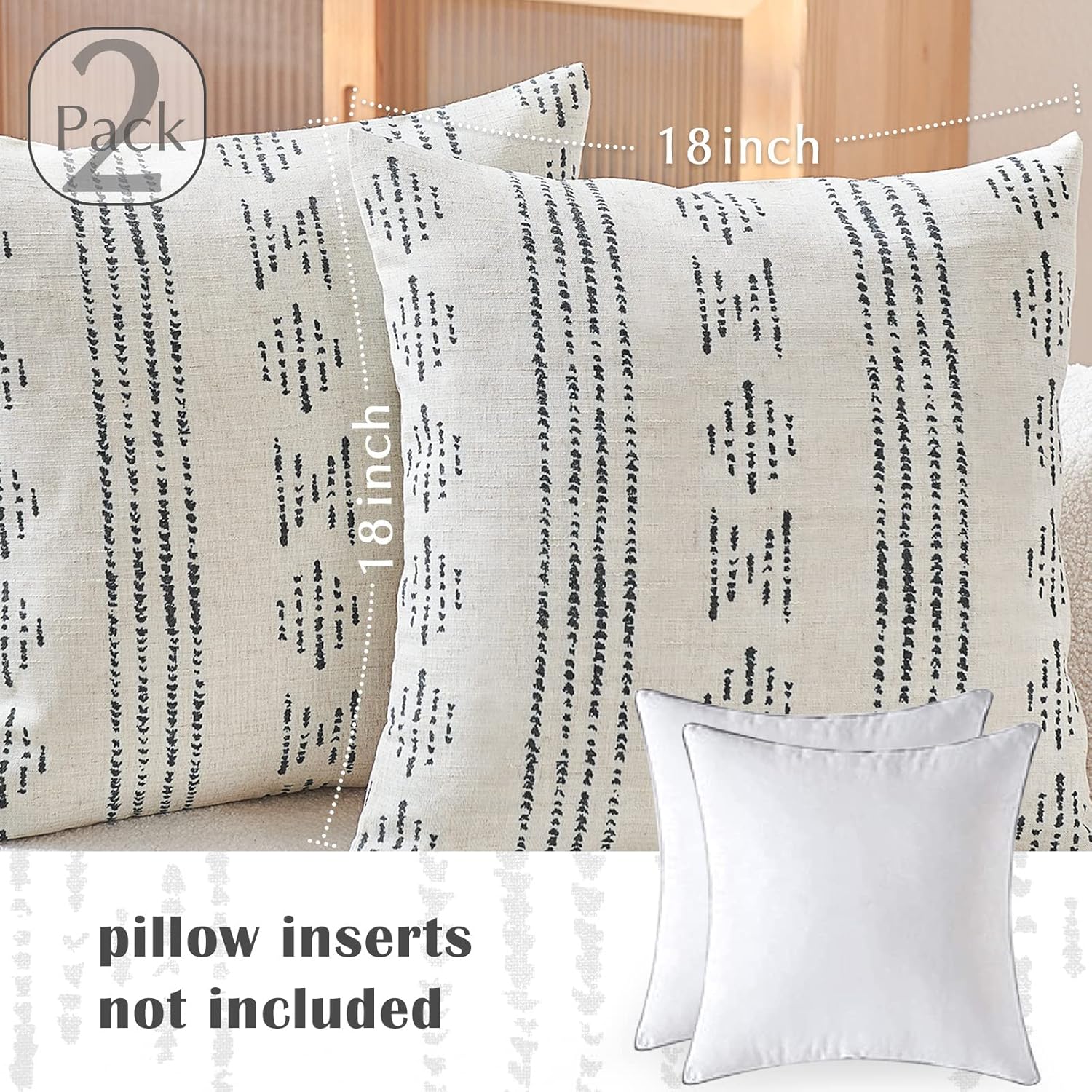 jinchan Juego de 2 fundas de almohada de lino con patrón geométrico de rayas bohemias con textura para sofá, cama, sala de estar, 18 x 18 pulgadas,