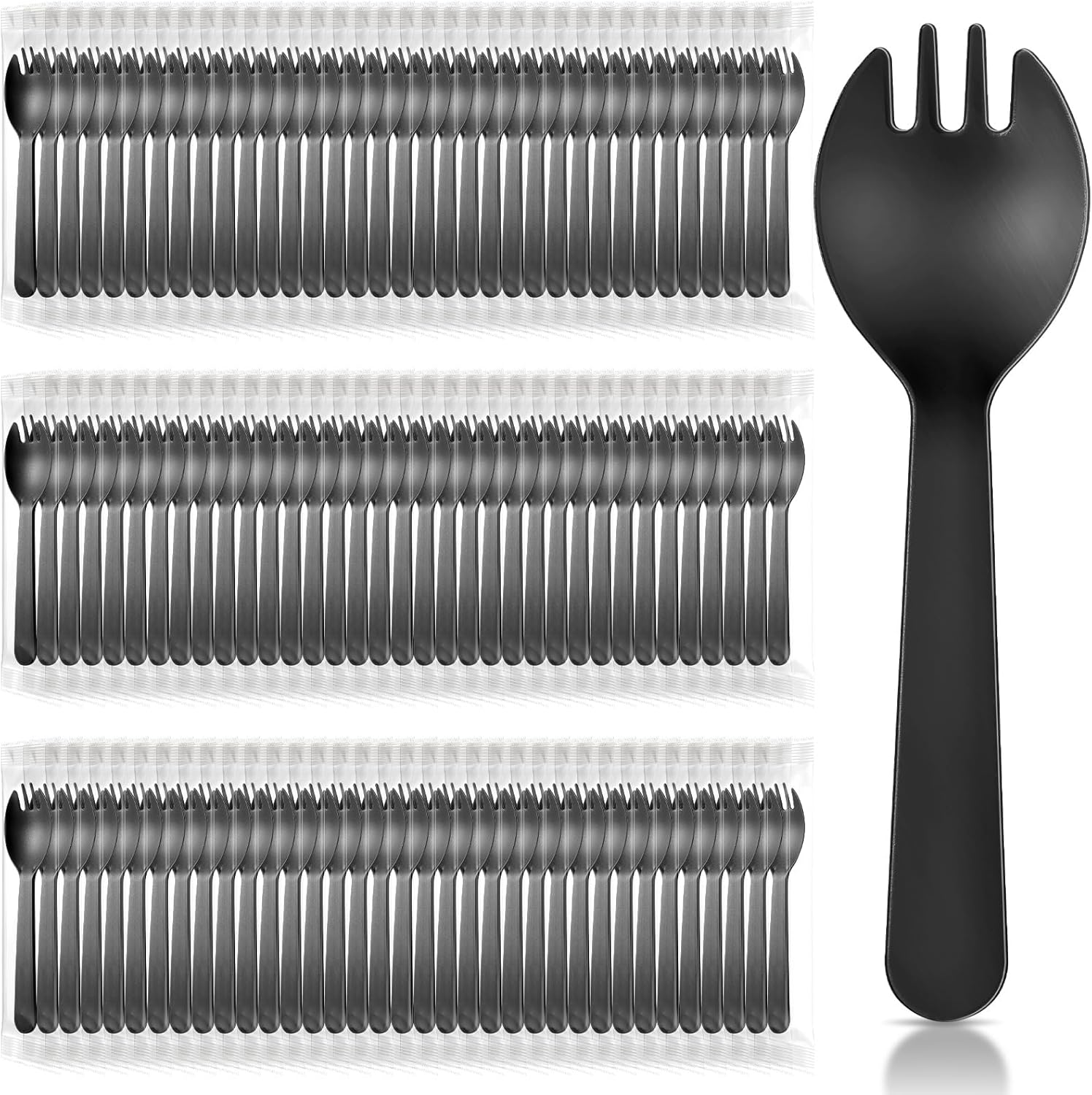 150 tenedores desechables de plástico envueltos individualmente de 4.5 x 1.26 pulgadas, juego de tenedor y cuchara 2 en 1, utensilios desechables