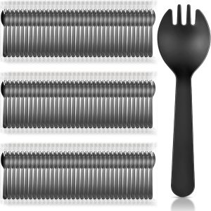 150 tenedores desechables de plástico envueltos individualmente de 4.5 x 1.26 pulgadas, juego de tenedor y cuchara 2 en 1, utensilios desechables 150 tenedores desechables de plástico envueltos individualmente de 4.5 x 1.26 pulgadas, juego de tenedor y cuchara 2 en 1, utensilios desechables