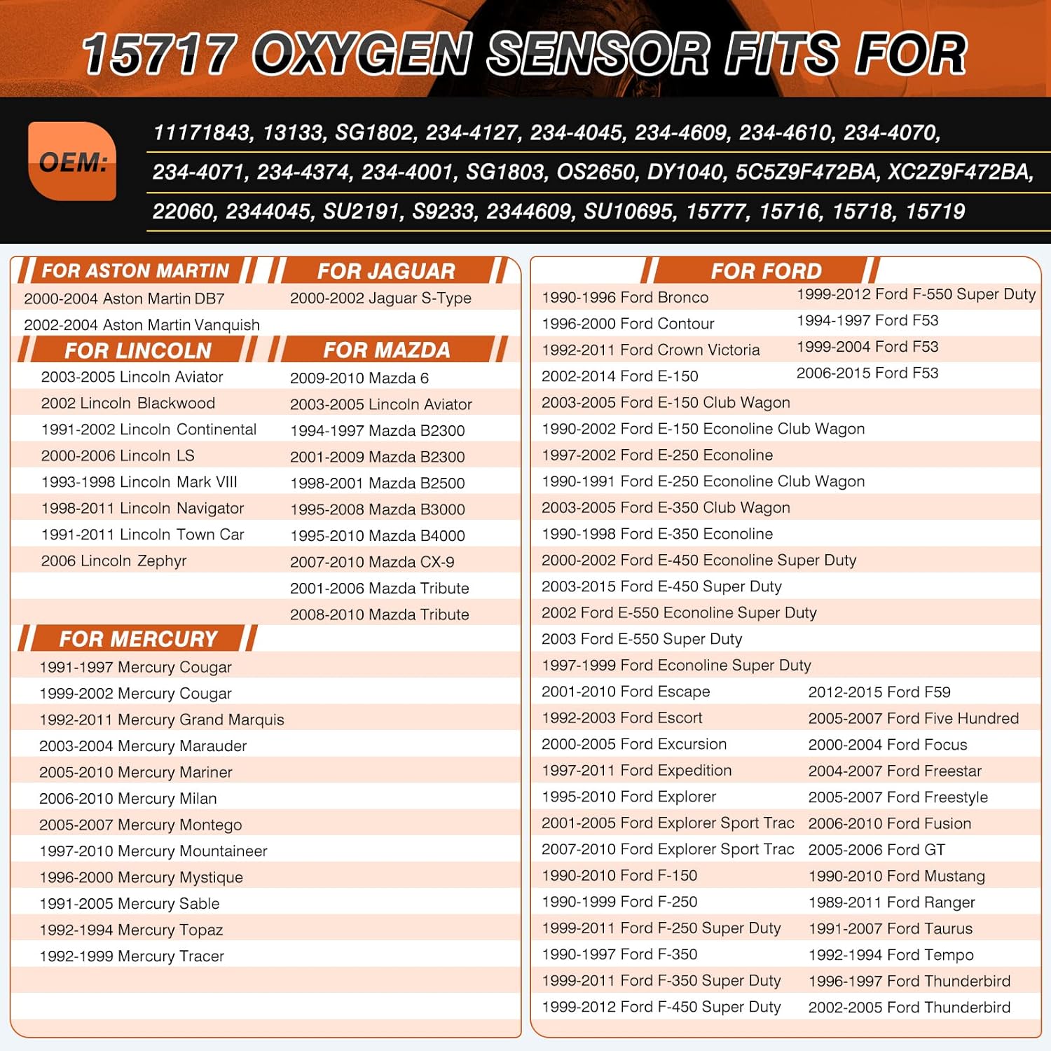 Sensor de oxígeno 15717 Sensor O2 aguas arriba aguas abajo compatible con Ford F-150 F250 F350 Ranger Escape Explorer Mustang Foucs Expedition Mazda