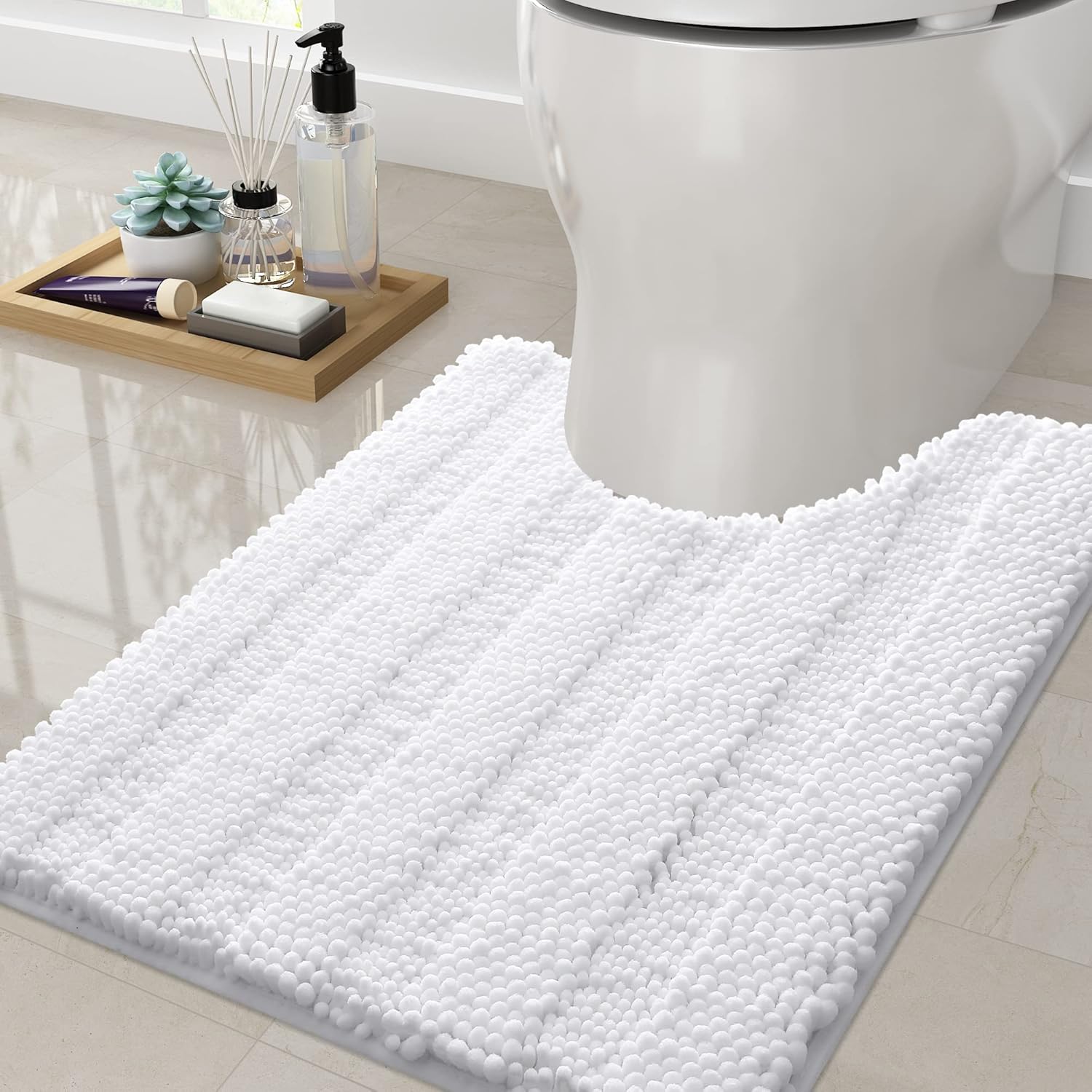 Grandaily Alfombras de baño de felpilla a rayas y alfombras para inodoro en forma de U, tamaño de alfombra de baño 30 x 20 pulgadas y alfombras de