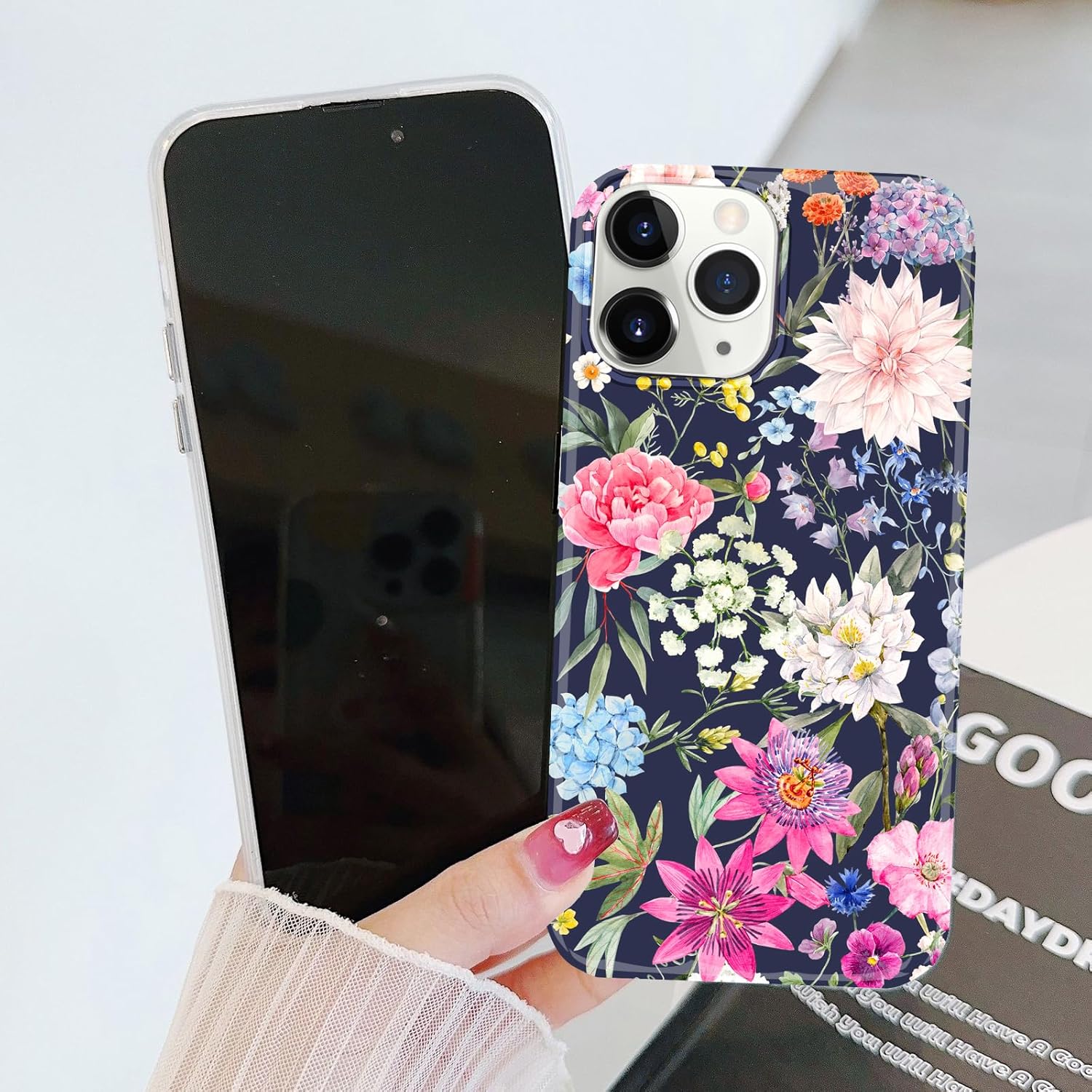 J.west Funda para iPhone 15 Pro Max de 6.7 pulgadas, a prueba de golpes, TPU para jardín, floral, para mujeres y niñas, diseño de flores secretas,