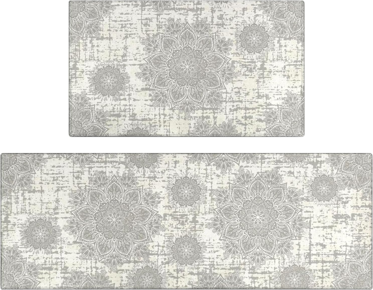Faptoena Juego de 2 alfombras de cocina con diseño bohemio de mandala, alfombras y tapetes de cocina bohemios con medallón floral, antideslizantes,