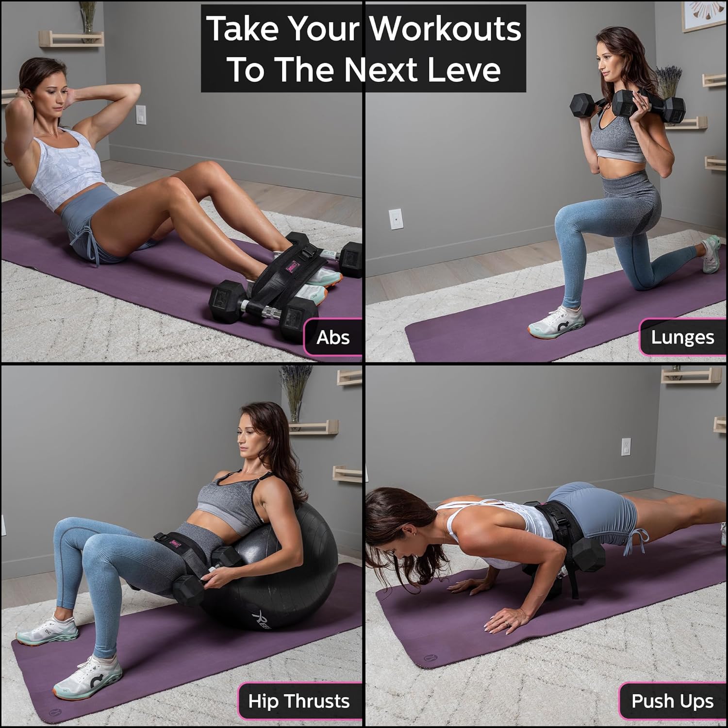FITBELT Cinturón de empuje de cadera para ejercicio, entrenador de glúteos para entrenamientos en casa con acolchado extra, cinturón de empuje de