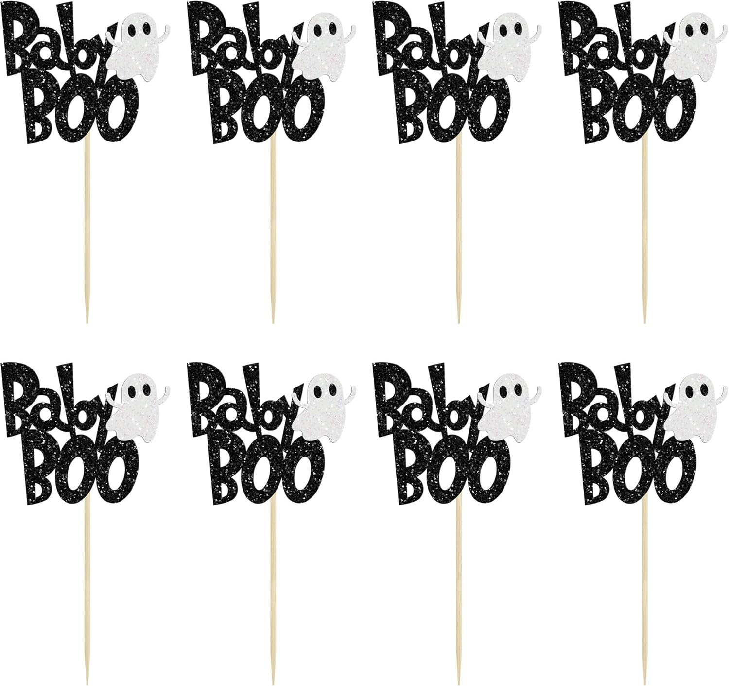 24 piezas de decoración para cupcakes Baby Boo con purpurina negra espeluznante y espeluznante para cupcakes de fantasmas para Halloween, baby