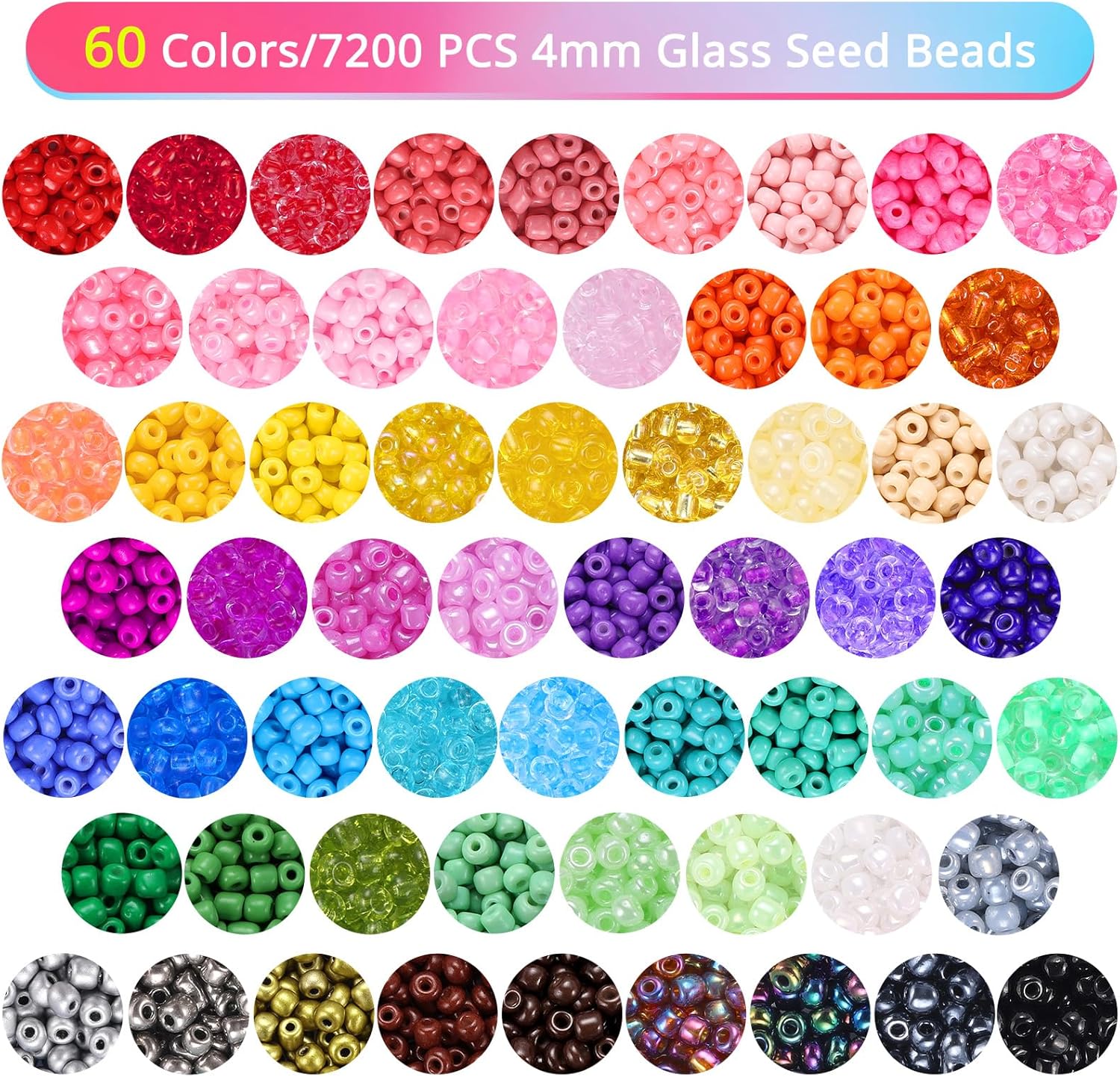 Funtopia Más de 7800 cuentas de semillas para la fabricación de joyas, 60 colores pequeñas de cuentas de vidrio para pulseras, kit de pulsera de la