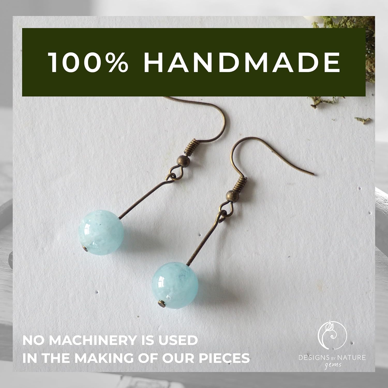 Designs by Nature Gems Handmade Womens Genuine Raw Aquamarine Earrings – Comes with 1.5 Antique Bronze and Gift Box, March Birthstone, Mothers Day