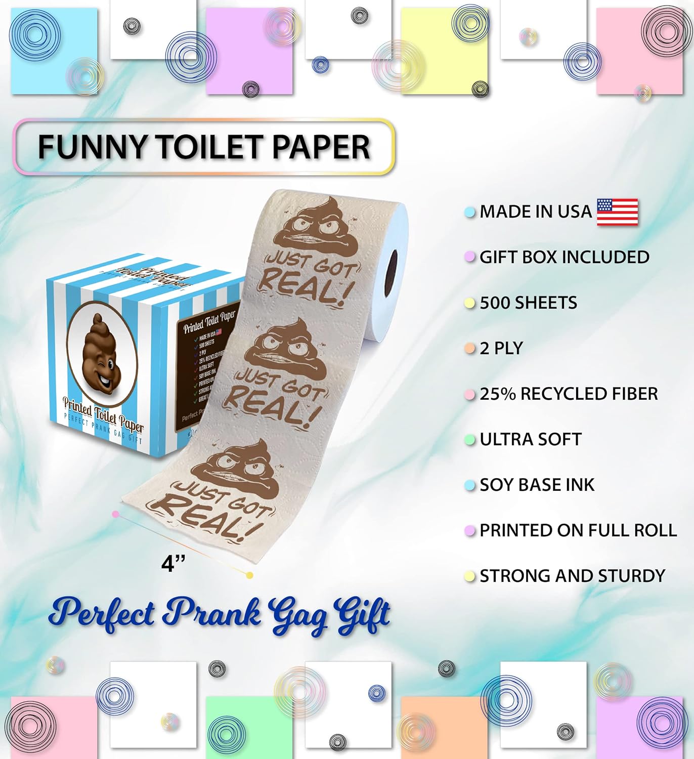 Poop Just Got Real – Papel higiénico impreso – Divertido rollo de papel higiénico para broma, sorpresa, decoración de baño, regalo novedoso para