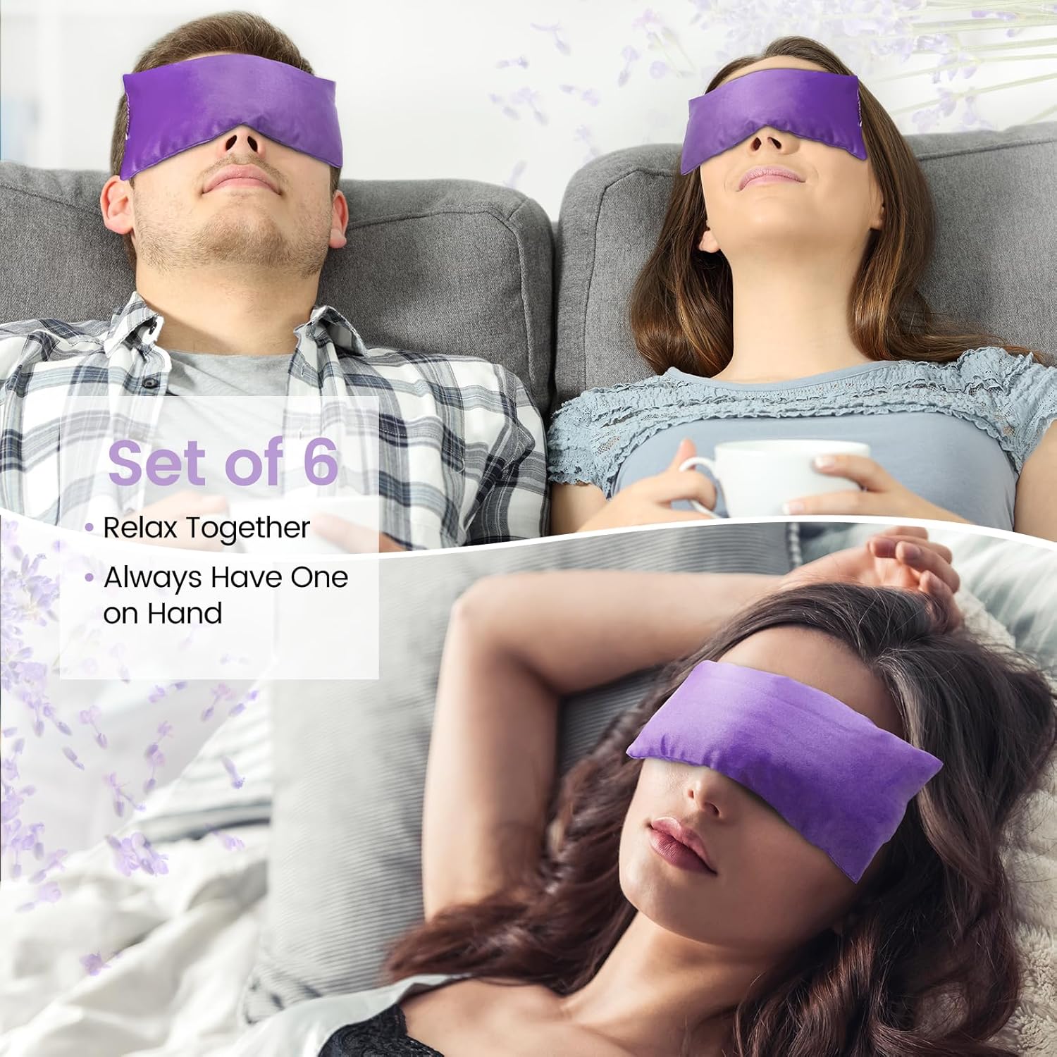 SUZZIPAD Almohadas de ojos de lavanda para relajación con aromaterapia, máscara de ojos ponderada para dormir, meditación, compresa ocular caliente