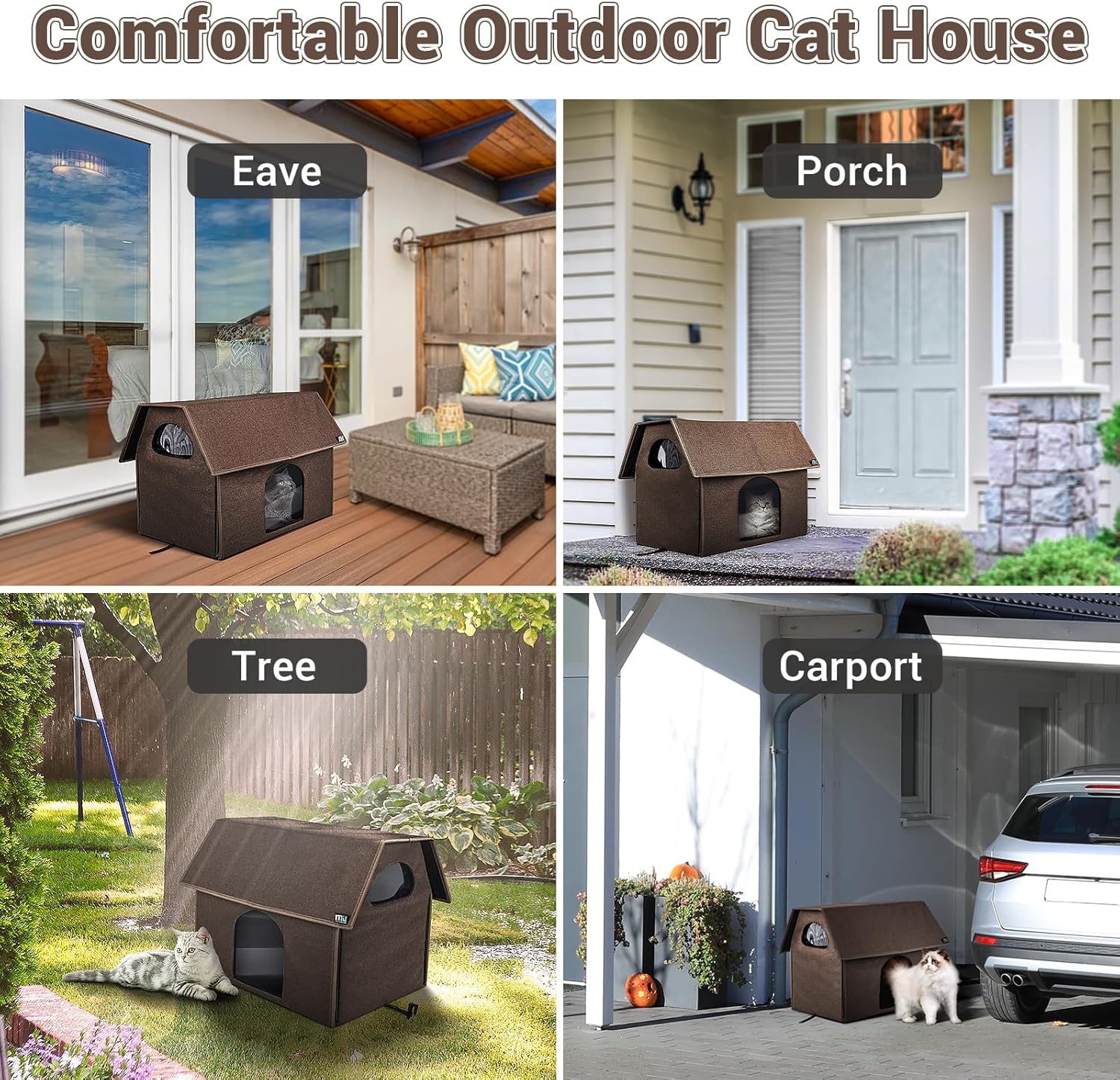 MIU Color Casa para gatos al aire libre, casas grandes mejoradas para gatos en interiores y exteriores, refugio aislado para gatos con alfombrilla