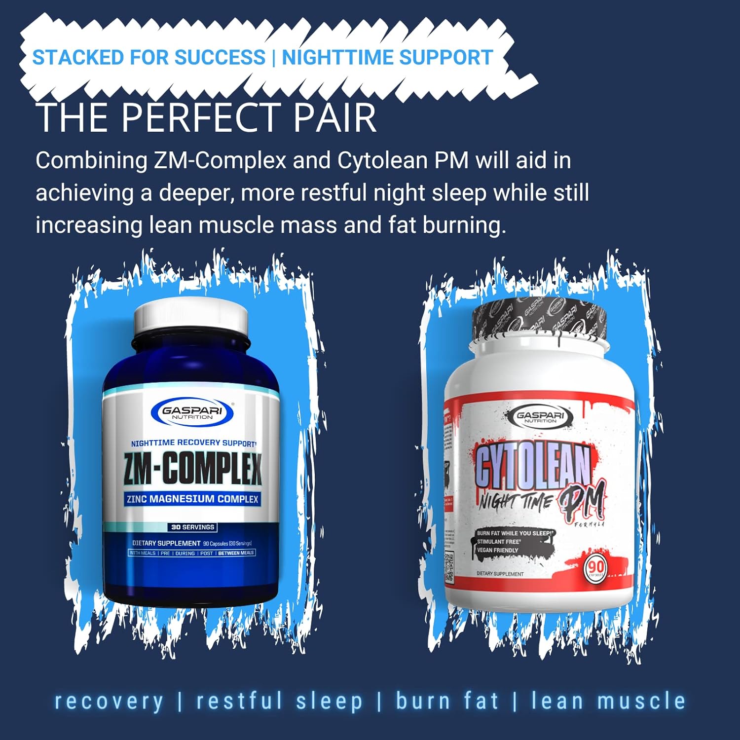 Gaspari Nutrition ZM-Complex recuperación muscular nocturna y apoyo para dormir saludable para hombres y mujeres – Zinc, magnesio, vitamina B-6, 90