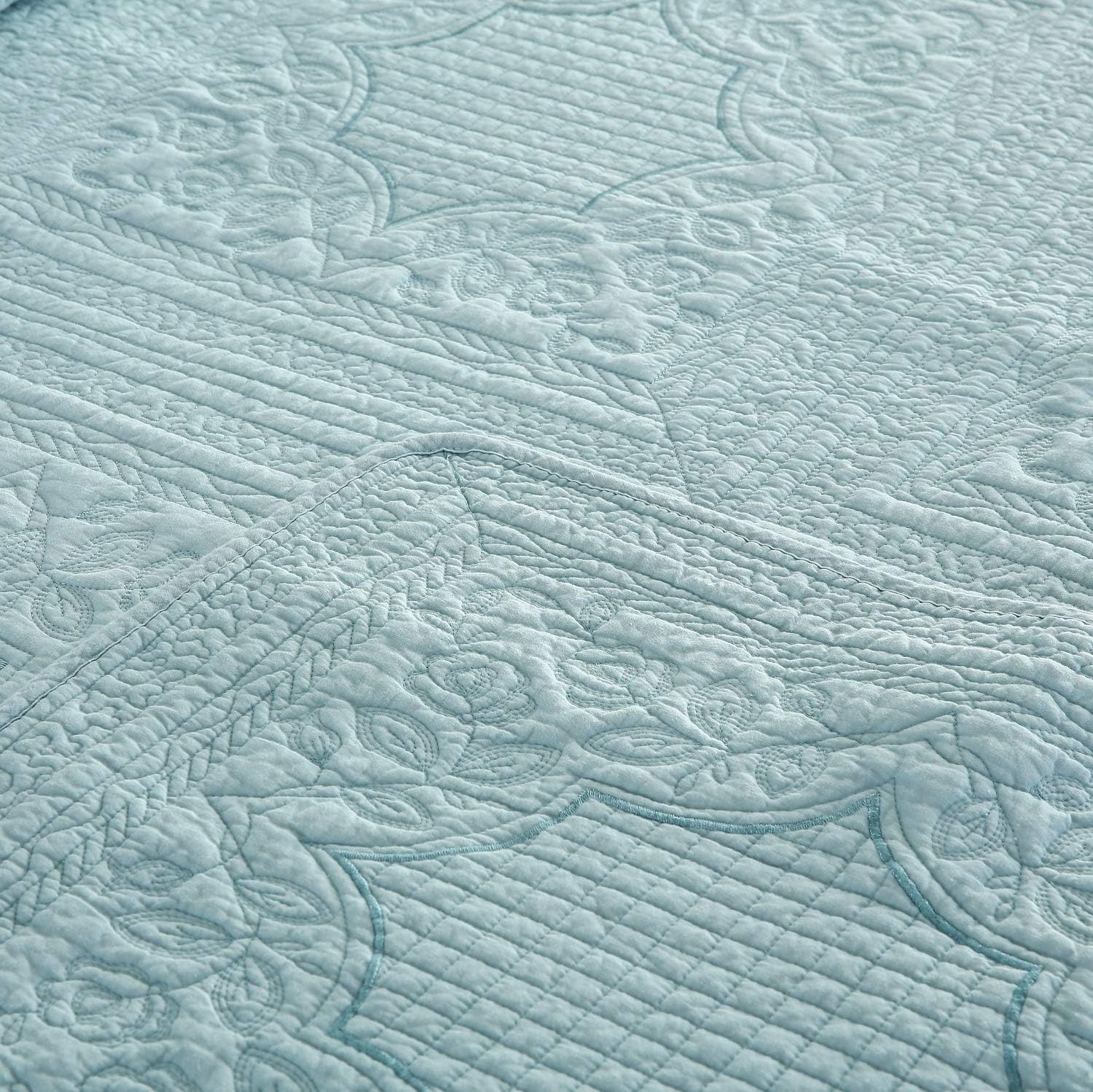 Brandream Juego de ropa de cama de lujo de granja 100% algodón, tamaño Queen, King, vintage, elegante, juego de colcha acolchada azul aguamarina (98