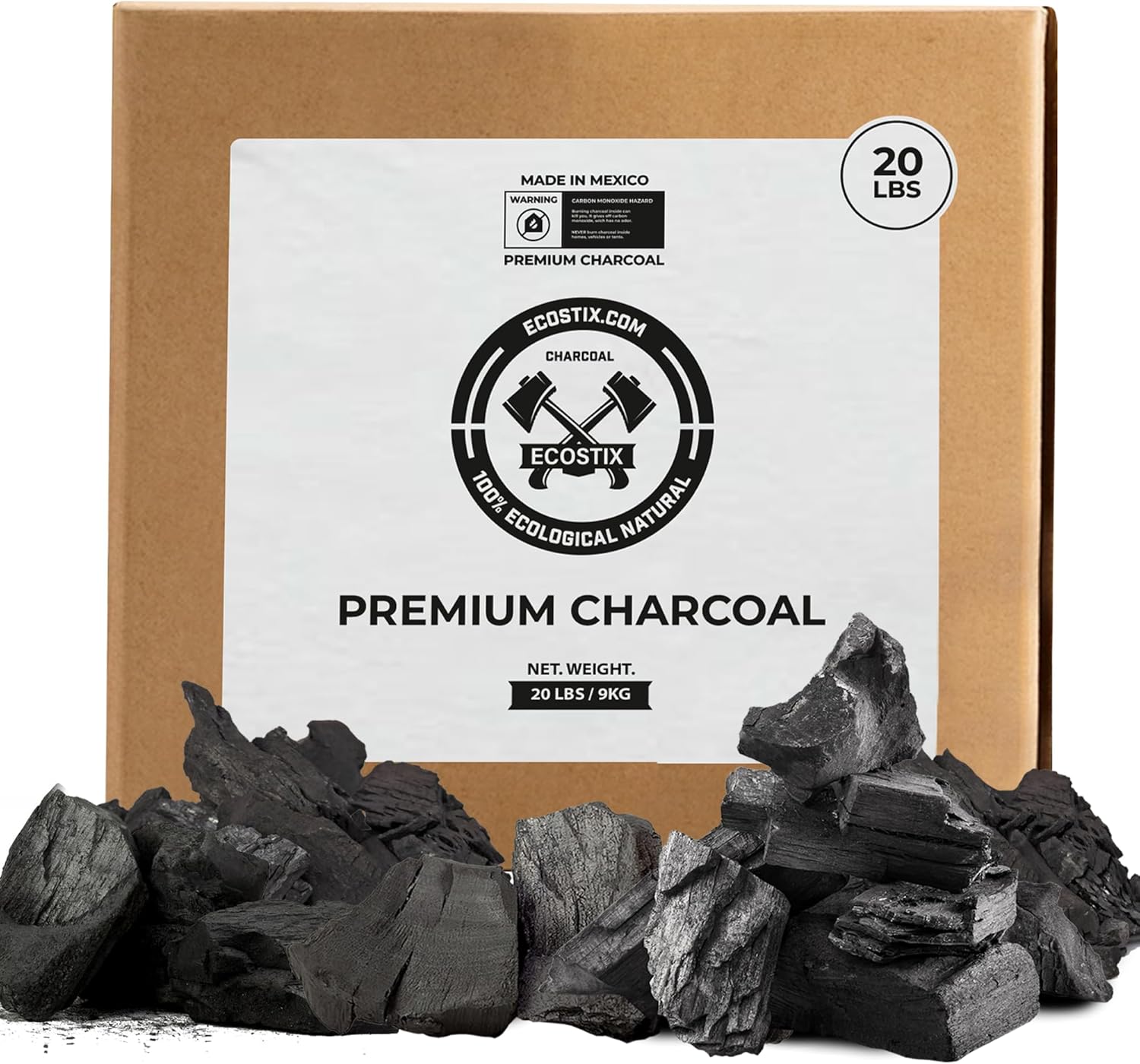 Carbón de leña dura 100% totalmente natural, súper premium, quema más caliente, más largo y limpio, trozos grandes, calidad de restaurante, 20 libras