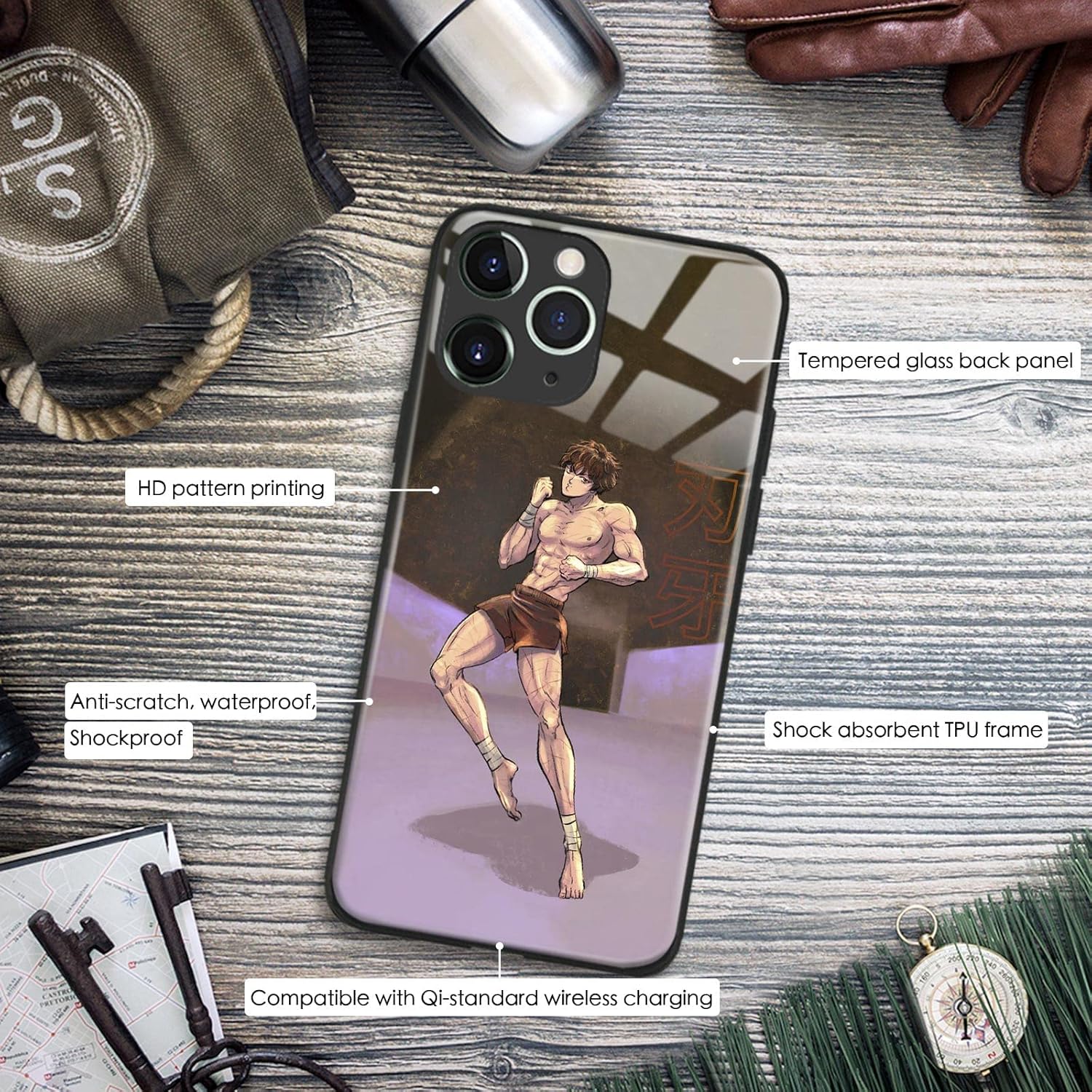 Funda protectora para teléfono celular con diseño de manga de anime japonés antideslizante y brillante (para iPhone 11 Pro Max, Baki Hanma)