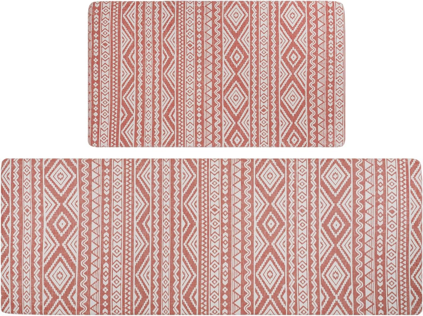FRESHMINT Juego de 2 tapetes de cocina antifatiga para piso, impermeables y antideslizantes, estilo bohemio, tapete de cocina acolchado para estar