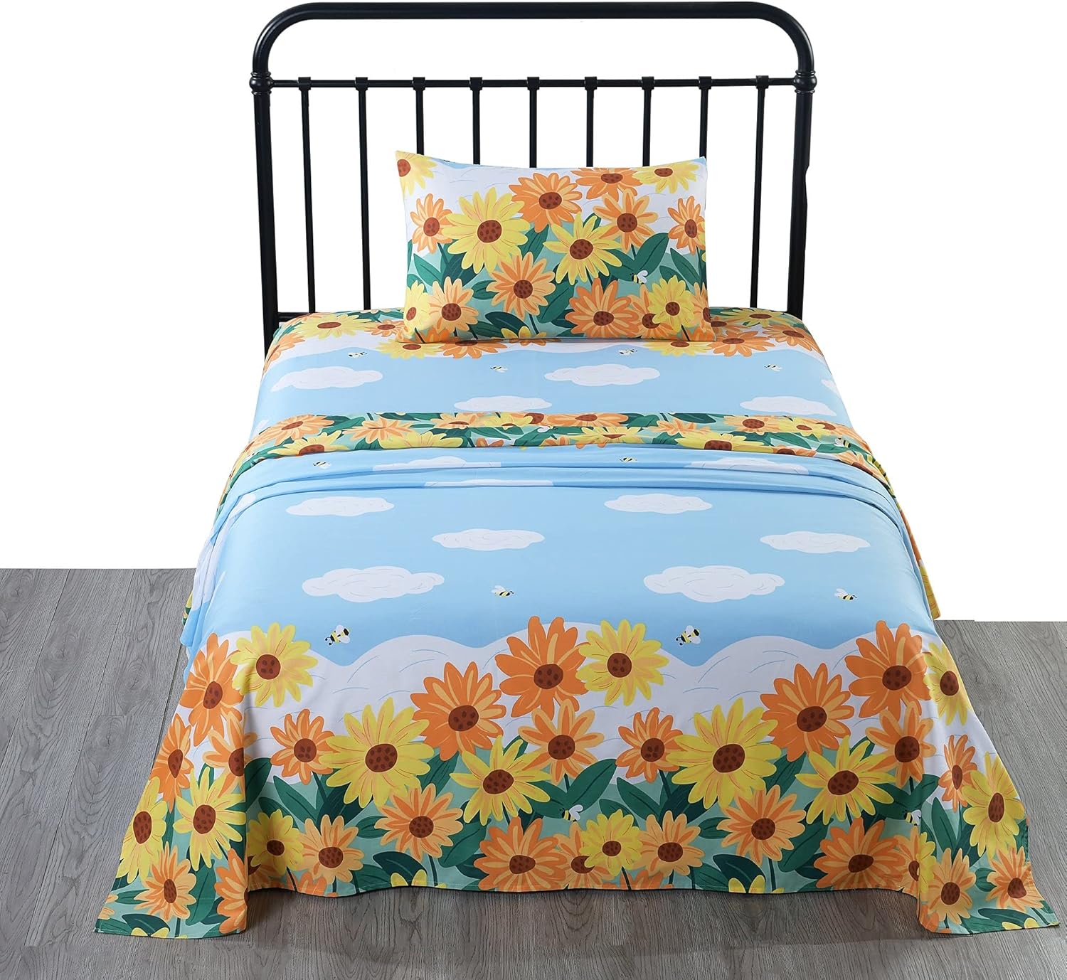 MarCielo SH018 – Sábana de cama para niños, de algodón, para niñas, adolescentes, niños, SH018 (individual), azul, VC_SH_TYH_T