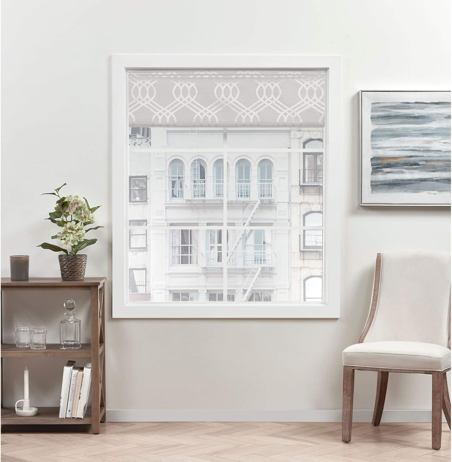 Exclusive Home Prague Trellis – Persiana romana 100% de poliéster opaco, 27 x 64 pulgadas, color plateado