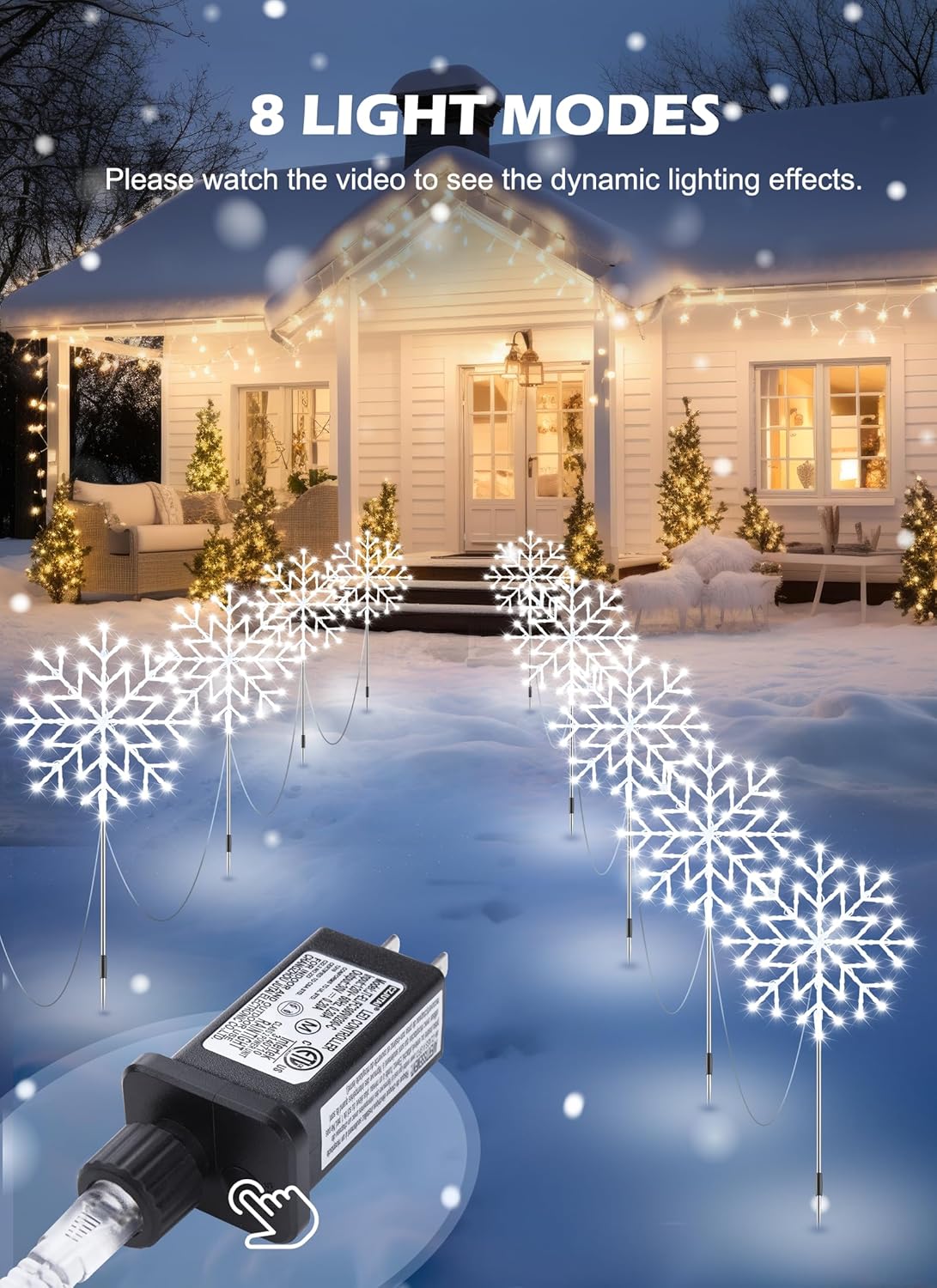 Luces de copo de nieve para exteriores, 10 luces grandes de copo de nieve para camino, decoraciones de Navidad al aire libre, patio, acera,