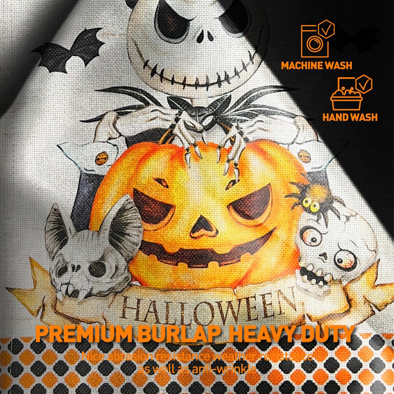 Bandera decorativa de arpillera de Halloween para jardín, 12 x 18 pulgadas, de doble cara de pesadilla antes de Navidad, calabaza, King, feliz