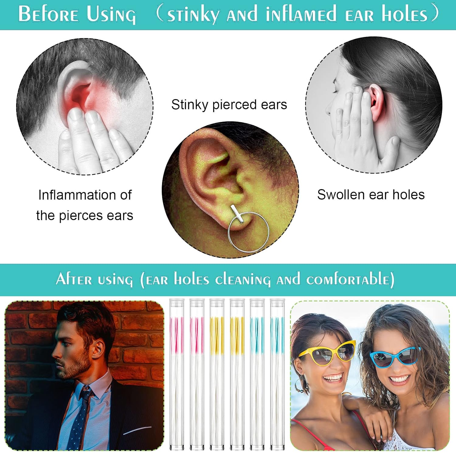 360 piezas de aretes de hilo dental para los orificios de las orejas, limpiador de agujeros, desechable, para el cuidado posterior, línea de