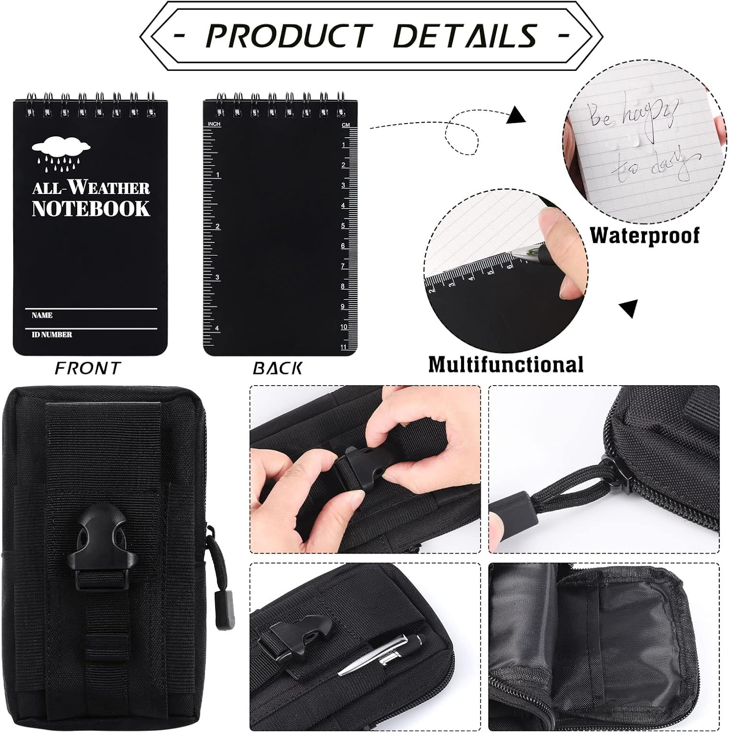 Cuaderno de notas impermeable de 3 × 5 pulgadas con bolígrafo resistente a la intemperie y cubierta de tela, cuaderno de bolsillo para escribir en