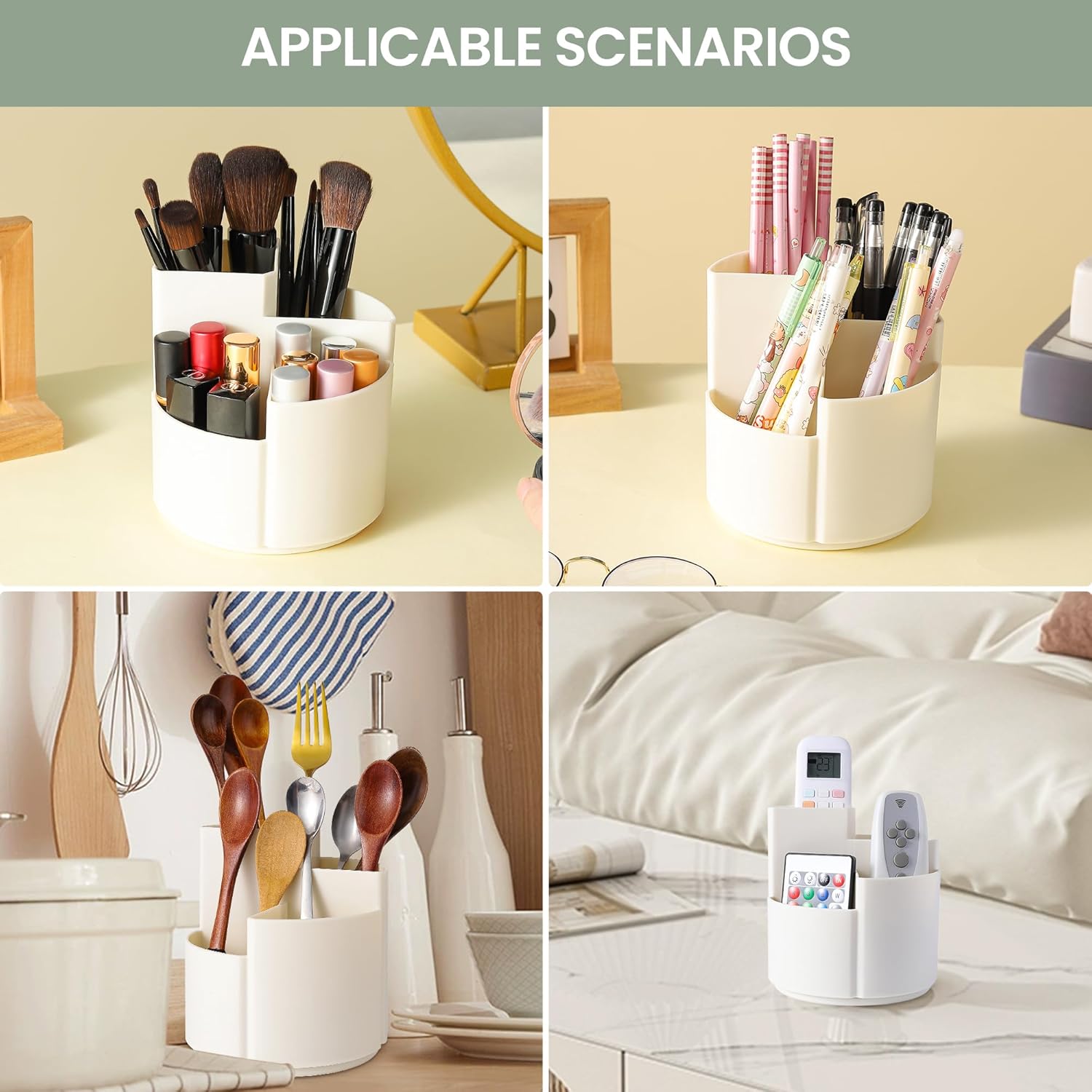 CUIUD Organizador de brochas de maquillaje para tocador rotación de 360, organizador multifuncional de cosméticos con 4 ranuras y organizador de