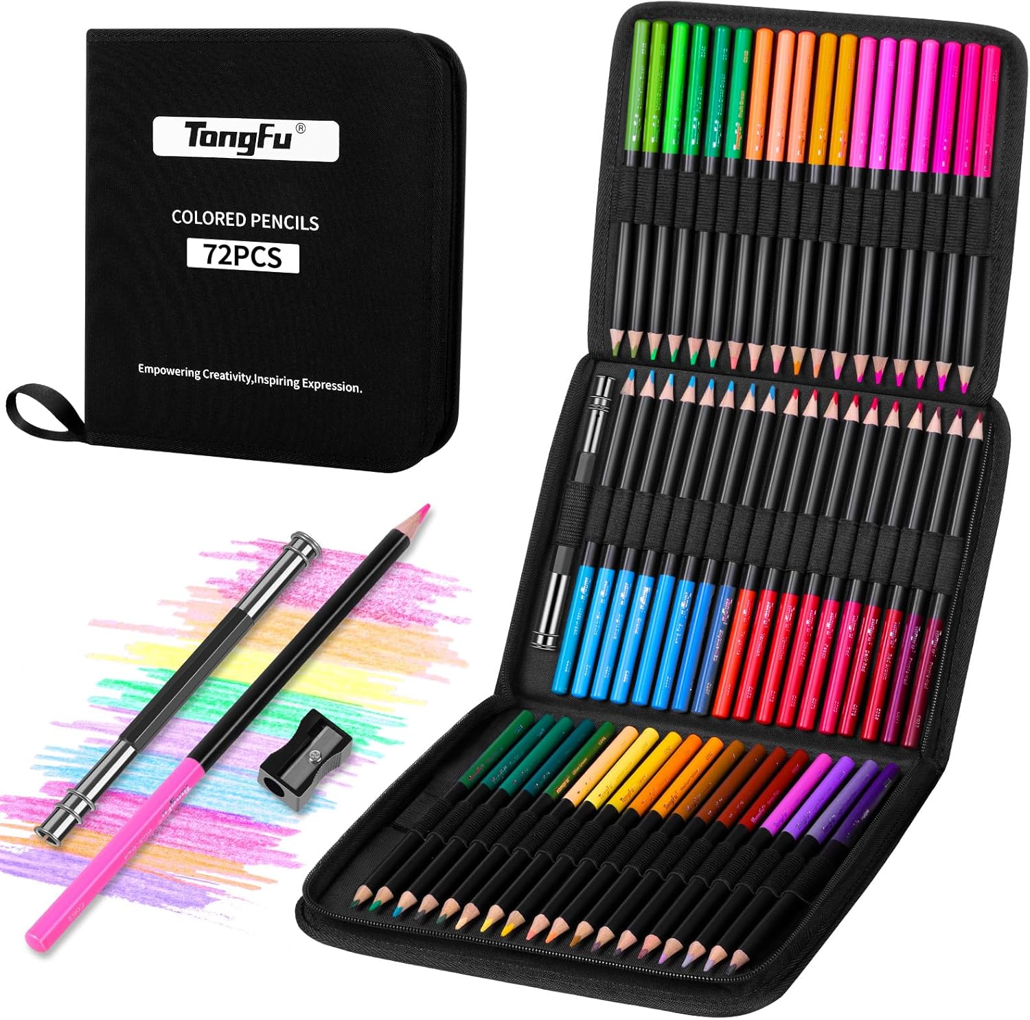 TongFu Juego de lápices de colores, 72 lápices de colores para adultos, núcleo suave a base de aceite, lápices de colorear para bocetos, sombrear,