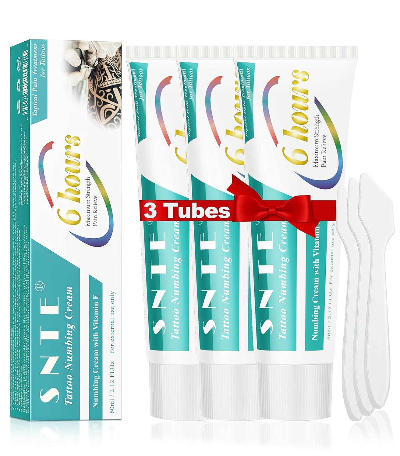 Crema anestésica para tatuajes extra fuerte, (6.35 oz) 3 tubos × 2.12 onzas 6-8 horas de larga duración crema adormecedora de tatuajes extra fuerte,