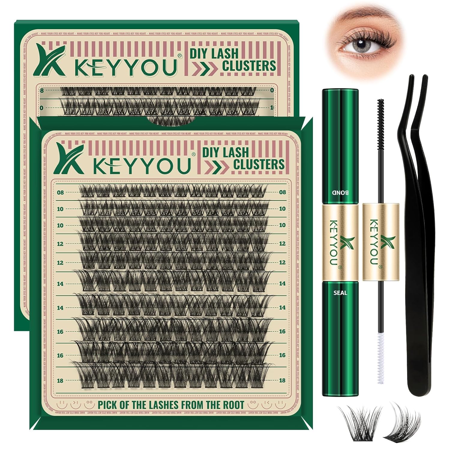 Kit de extensión de pestañas para bricolaje, 120 racimos de pestañas, kit de extensión de pestañas KEYYOU D Curl 8-18 MIX, pestañas naturales suaves