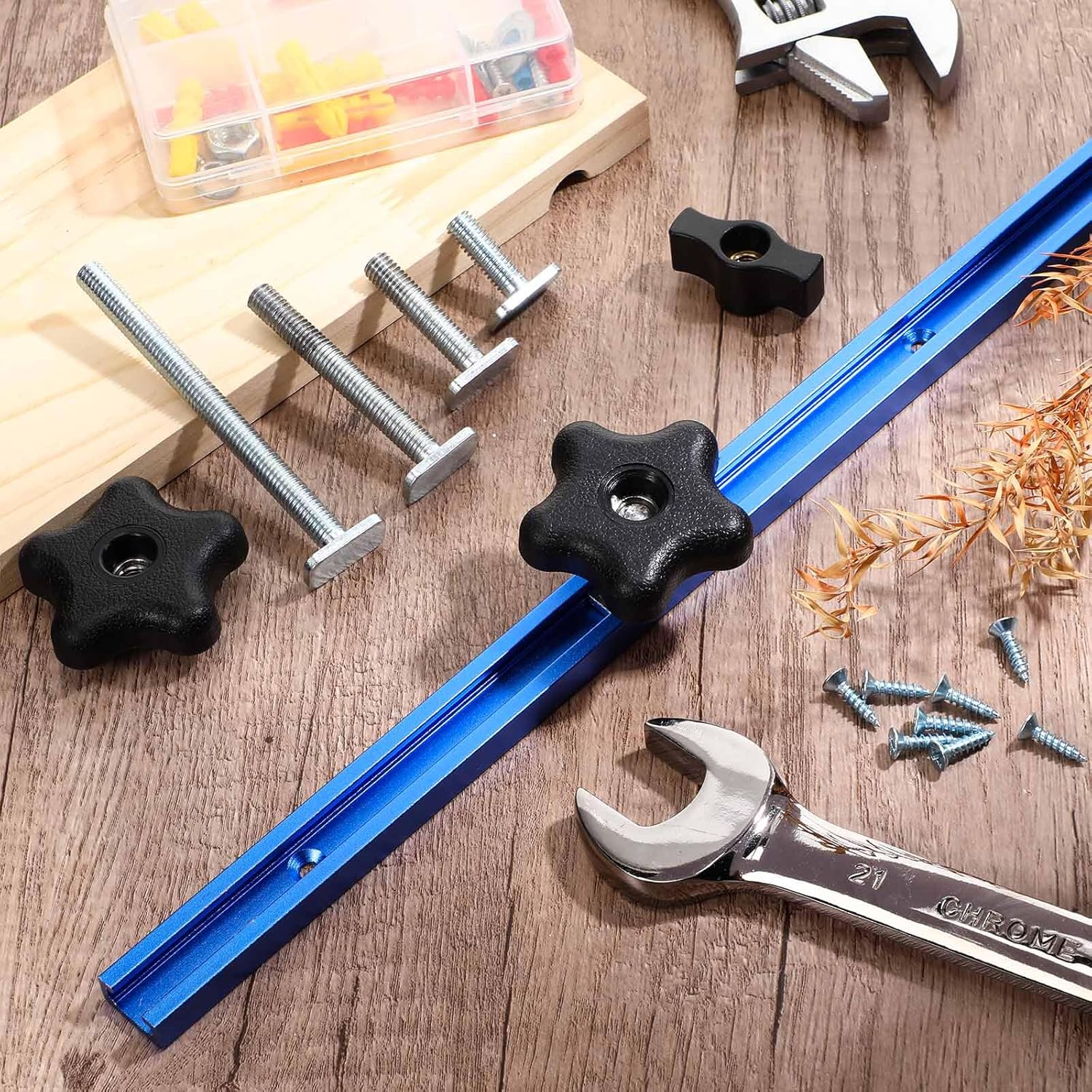 Zonon Juego de 2 rieles universales en T de 48 pulgadas con tornillos para madera y agujeros de montaje preperforados, kit universal de riel en T