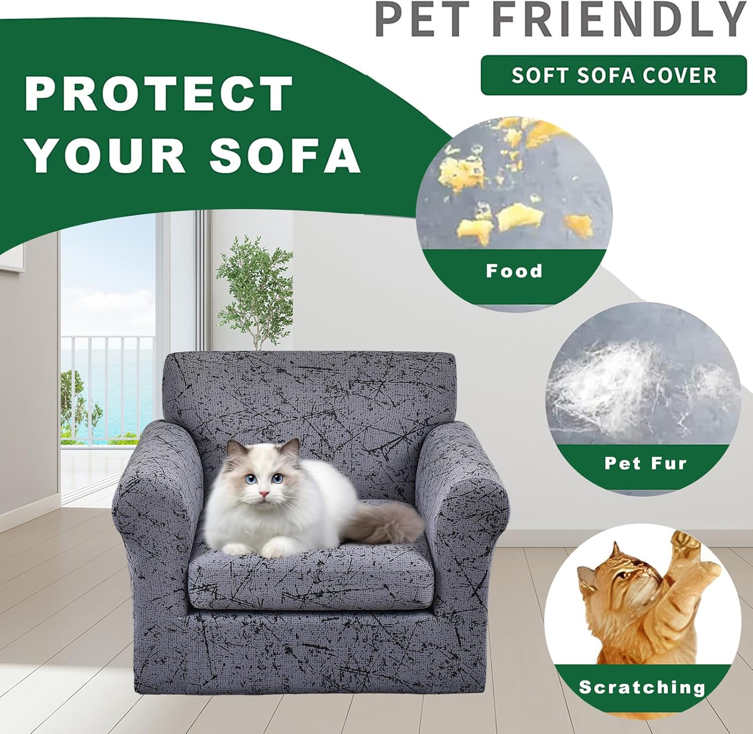 GOSTADY Funda elástica para sofá de 2 piezas, fundas de sofá de jacquard con parte inferior elástica, protector de muebles para sala de estar,