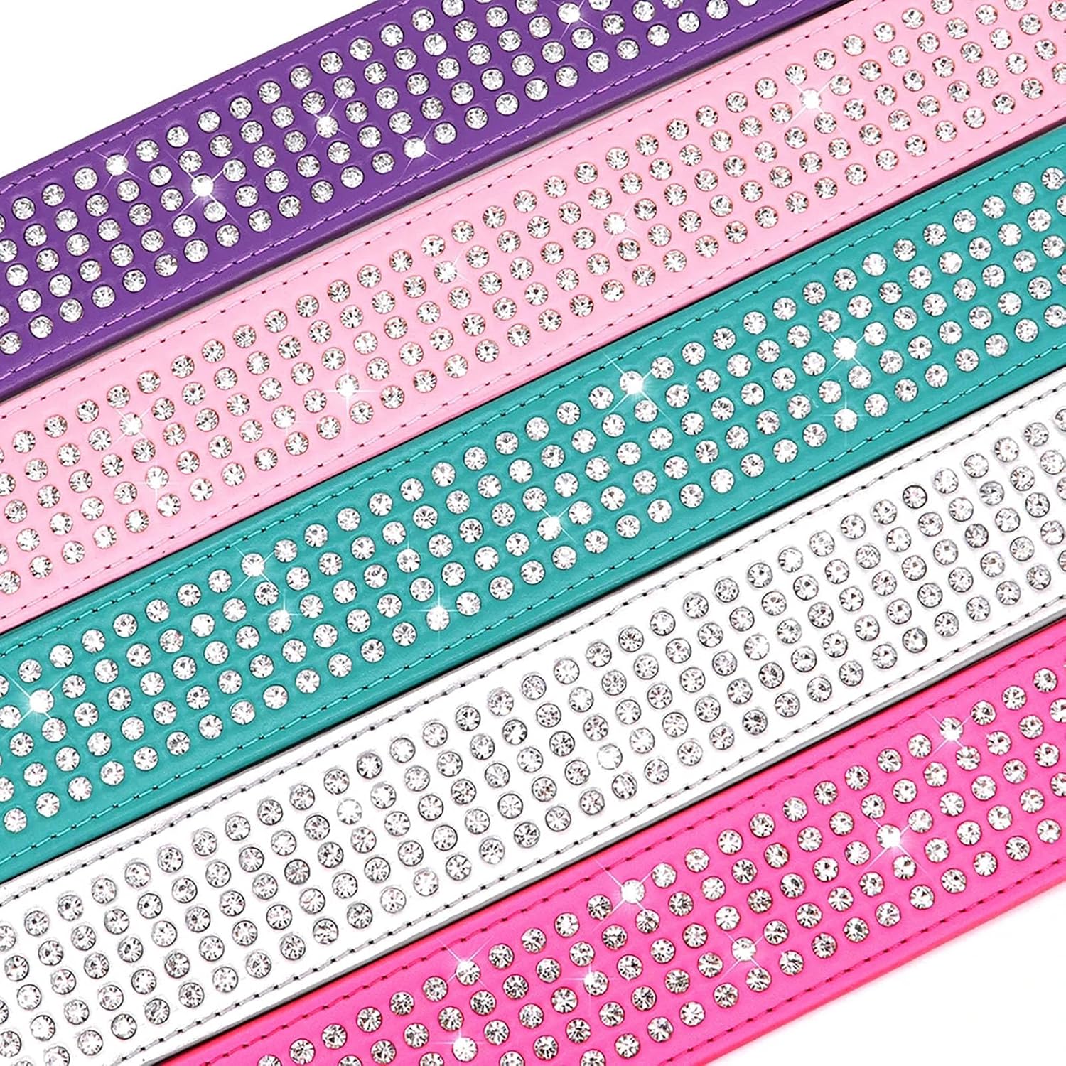 Collares de perro con diamantes de imitación, 2 pulgadas de ancho, con tachuelas de piel sintética, 5 filas de cristales brillantes para perros