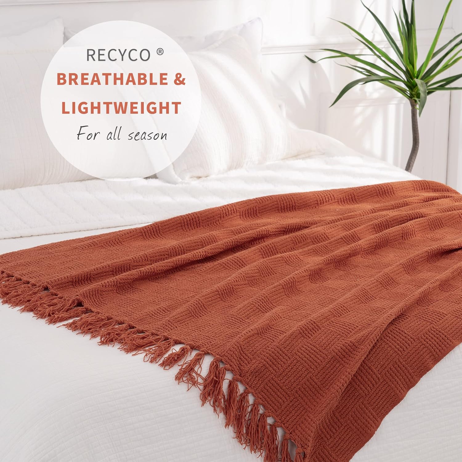 RECYCO Manta de felpilla para sofá, acogedora manta de punto con borlas, manta tejida suave, manta de punto para cama, sofá, silla, 50 x 60