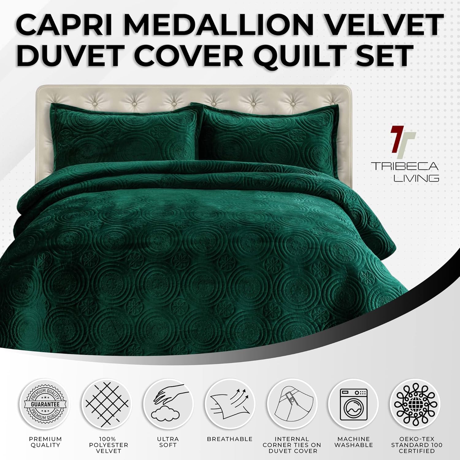 Juego de funda de edredón de terciopelo Tribeca Living CAPRIQUITWEG