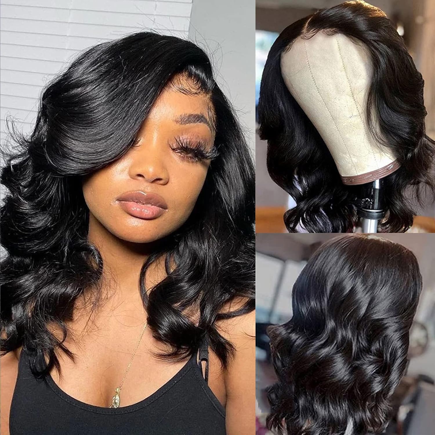 ISEE Pelucas de cabello humano ondulado, 14 pulgadas, brasileño 10A, densidad 180 %, encaje frontal de 13 x 4 pulgadas, para mujer, prearrancada con