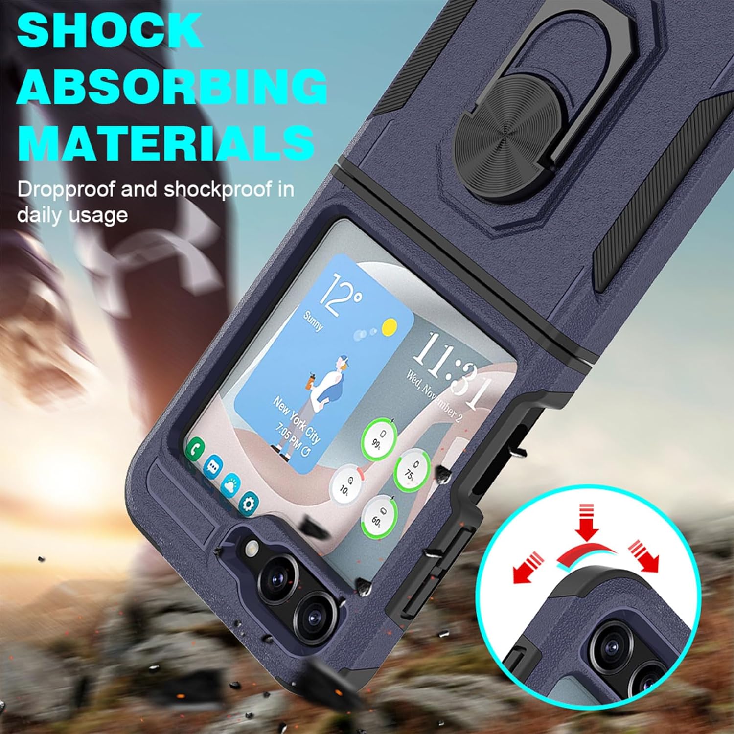 Ailiber Funda para teléfono Galaxy Z Flip 5, funda Samsung Galaxy Z Flip5 con protector de pantalla, soporte de anillo para montaje magnético de