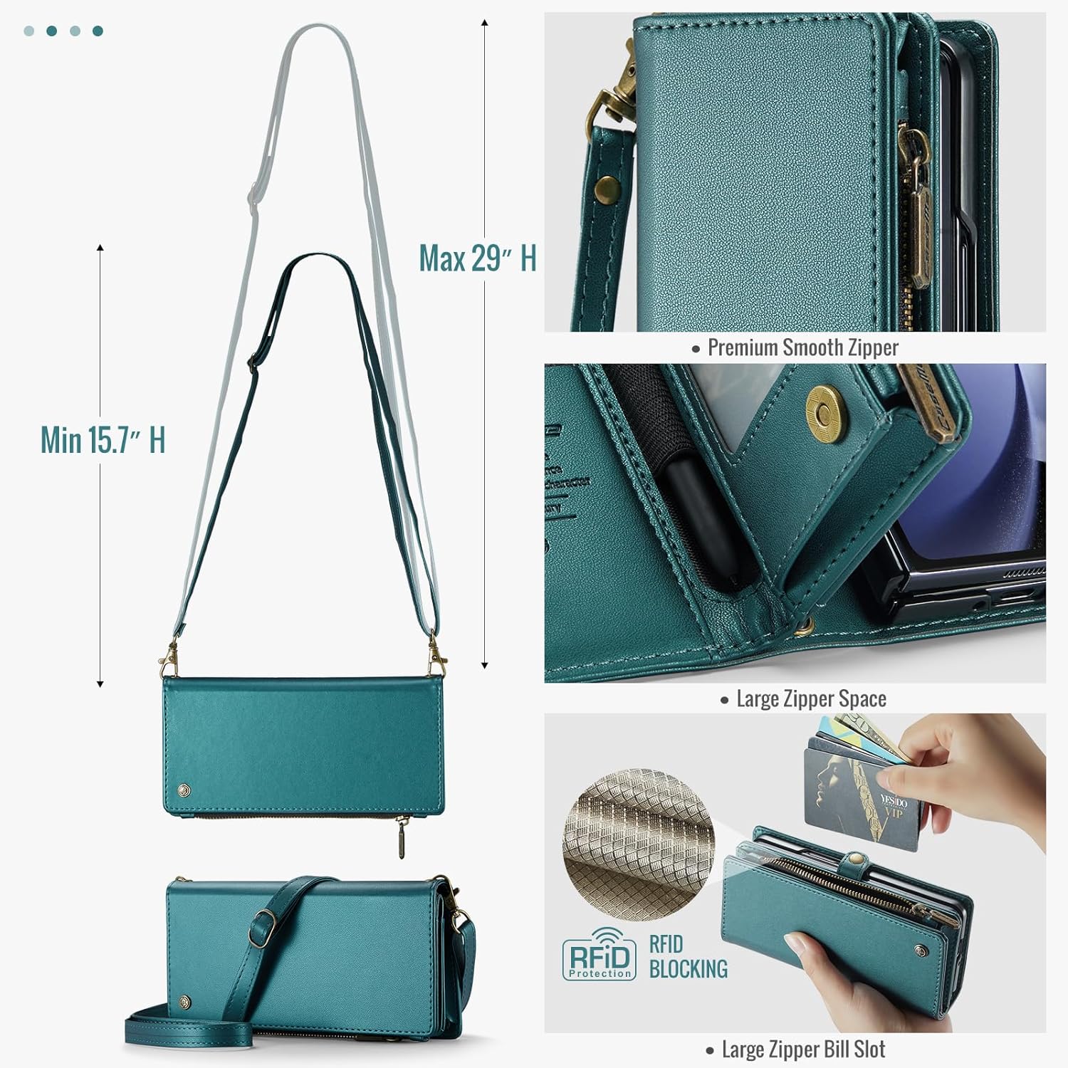 ASAPDOS Funda tipo cartera para Samsung Galaxy Z Fold 5 con soporte para S Pen y correa de piel sintética con cierre magnético S-Pen totalmente