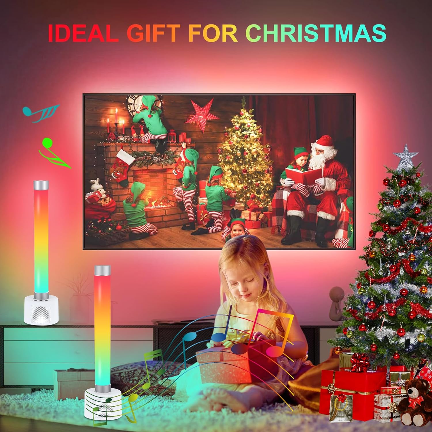 Lámparas de mesa inteligentes, barras de luz RGB de 360 con proyector de estrellas y altavoz Bluetooth 5.0, barras de luz de TV con sincronización
