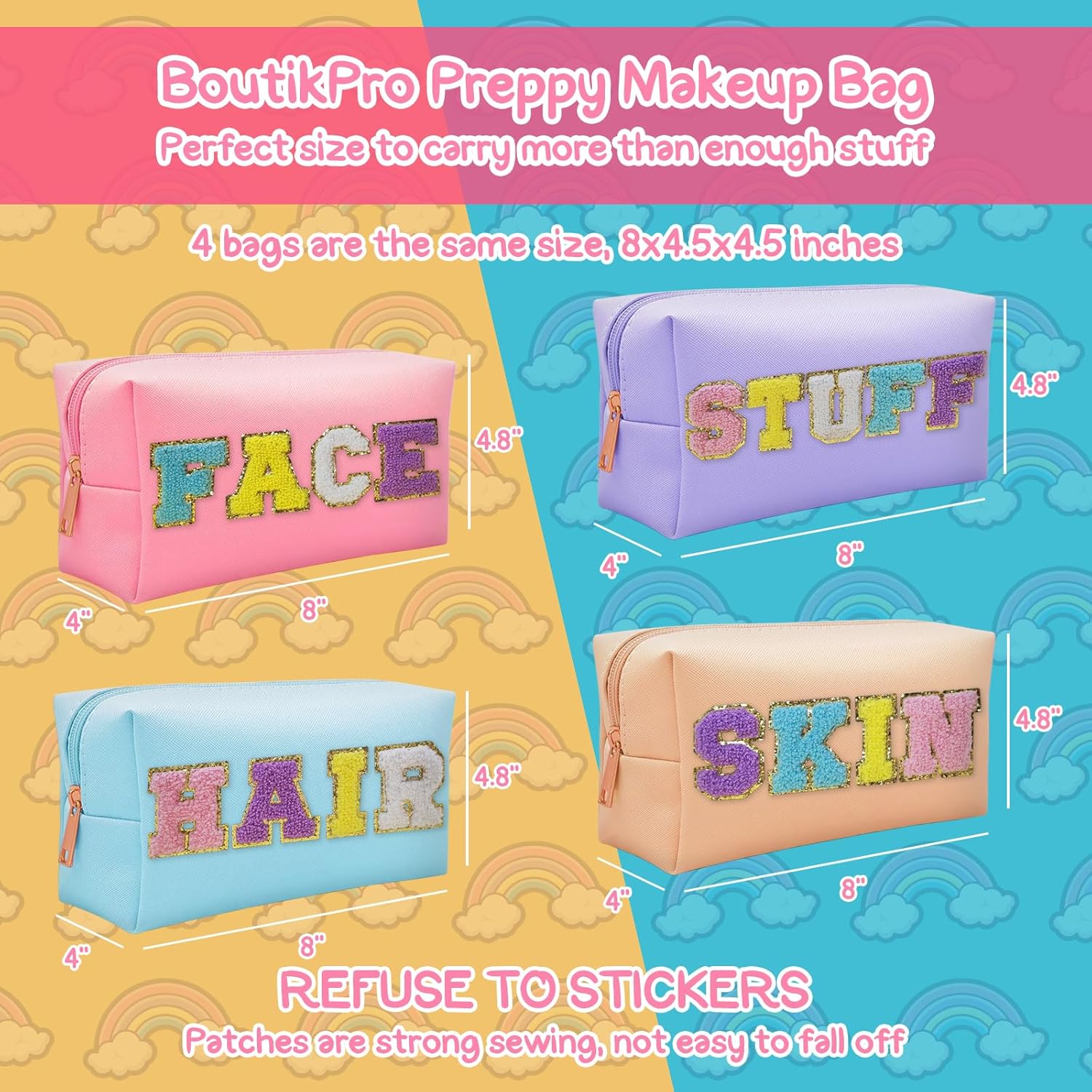 boutikpro Juego de 4 bolsas de maquillaje de alta calidad, bonita bolsa de aseo de viaje de poliuretano para mujer, bolsa organizadora de cosméticos