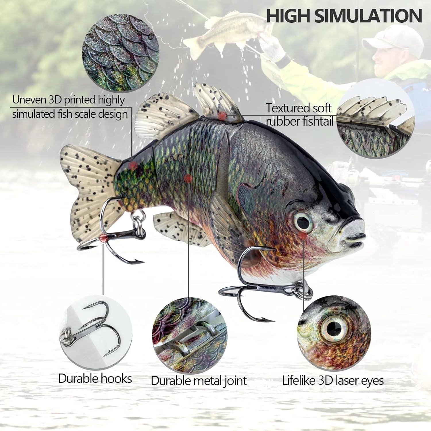 THKFISH Swimbaits Señuelos para pesca de lubina, cebos deslizantes multiarticulados, señuelos de natación de hundimiento lento, señuelos de pesca