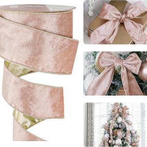 HUIHUANG Cinta de terciopelo dorado rosa con alambre con respaldo dorado, cinta de terciopelo de Navidad para árbol, lazos, coronas, guirnaldas, HUIHUANG Cinta de terciopelo dorado rosa con alambre con respaldo dorado, cinta de terciopelo de Navidad para árbol, lazos, coronas, guirnaldas,
