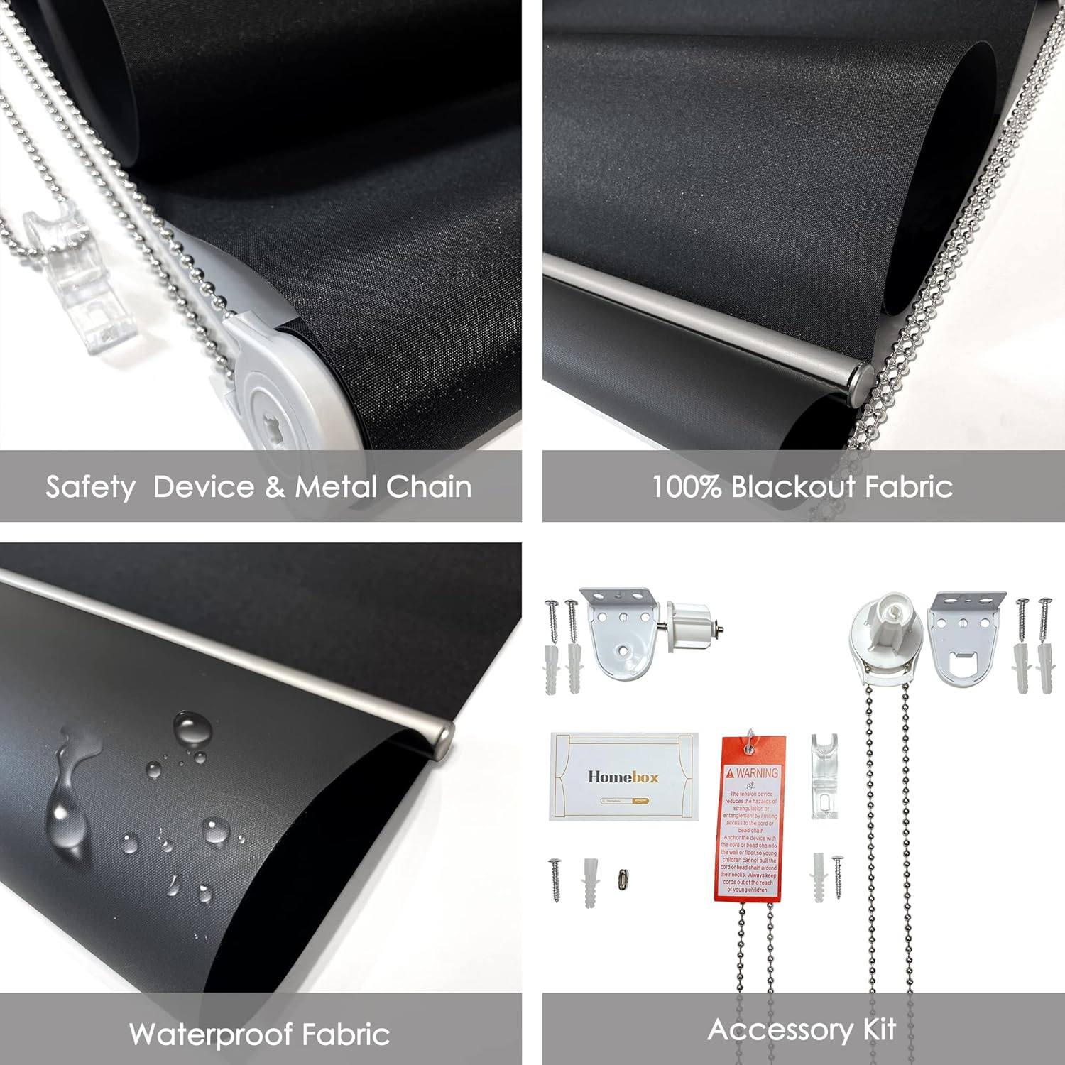 homebox cortinas enrollables 100% opacas, con aislamiento térmico, tela impermeable con protección ultravioleta, con cadena, para hogar y oficina