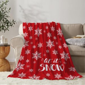 YeeJu Manta decorativa de Navidad, manta de copo de nieve rojo y blanco para sofá, cama, suave, acogedora, ligera, mullida, manta de forro polar de YeeJu Manta decorativa de Navidad, manta de copo de nieve rojo y blanco para sofá, cama, suave, acogedora, ligera, mullida, manta de forro polar de