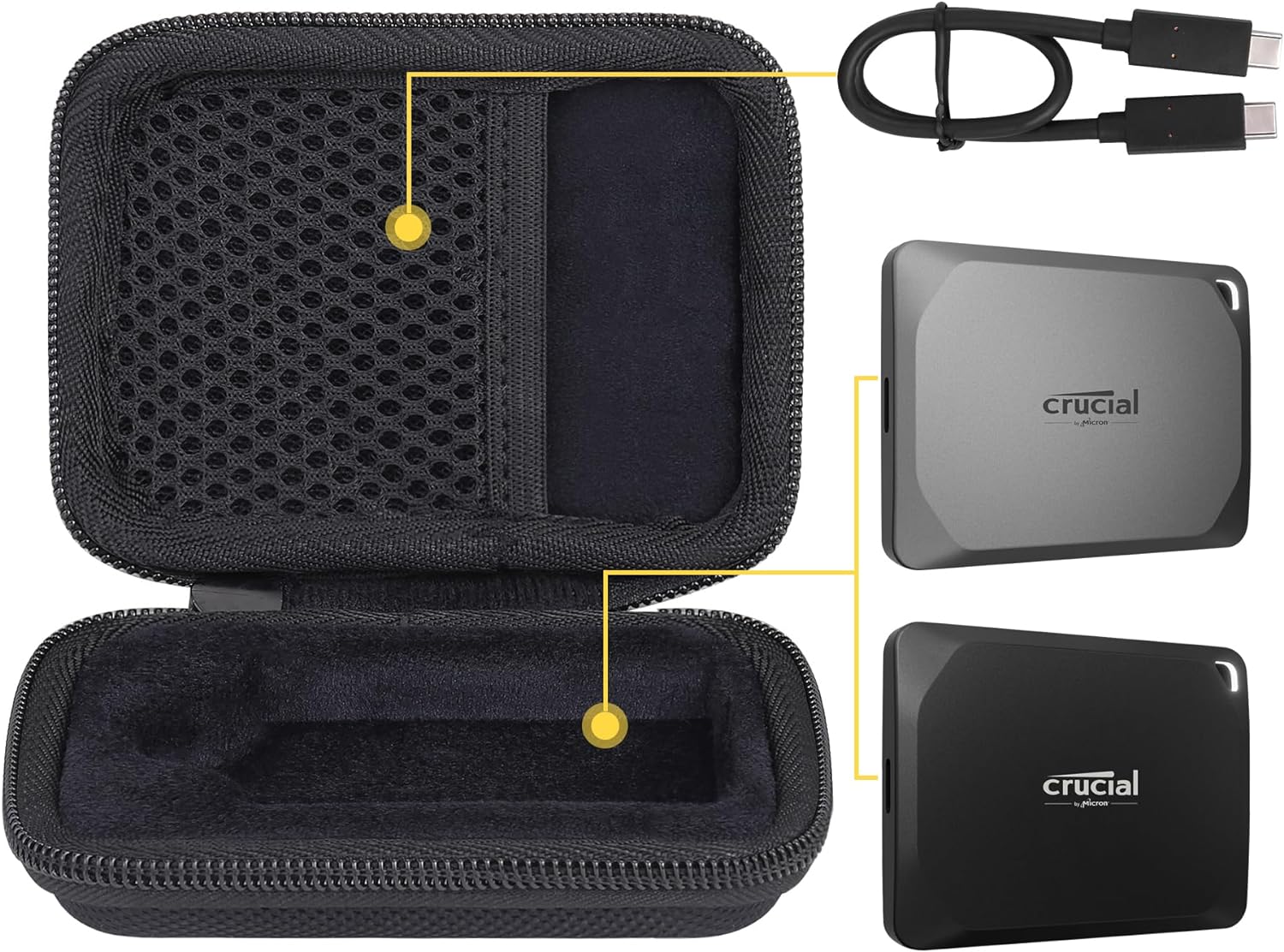 Aenllosi Funda de transporte rígida compatible con Crucial X9  X9 Pro  X10 Pro 1TB2TB4TB SSD portátil, unidad de estado sólido externa USB 3.2 y